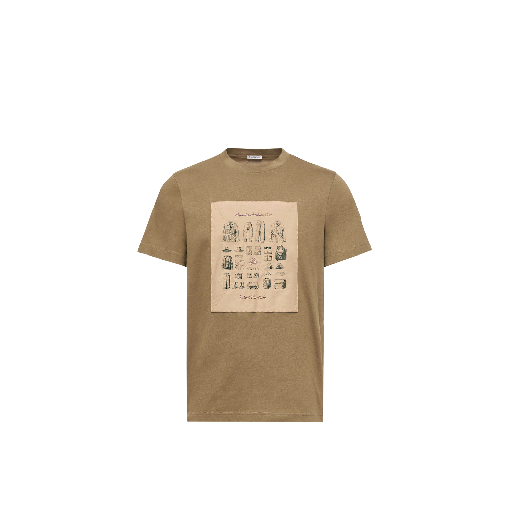 Moncler   Safari Wardrobe Print Cotton T-Shirt for Men in Green, Size: M