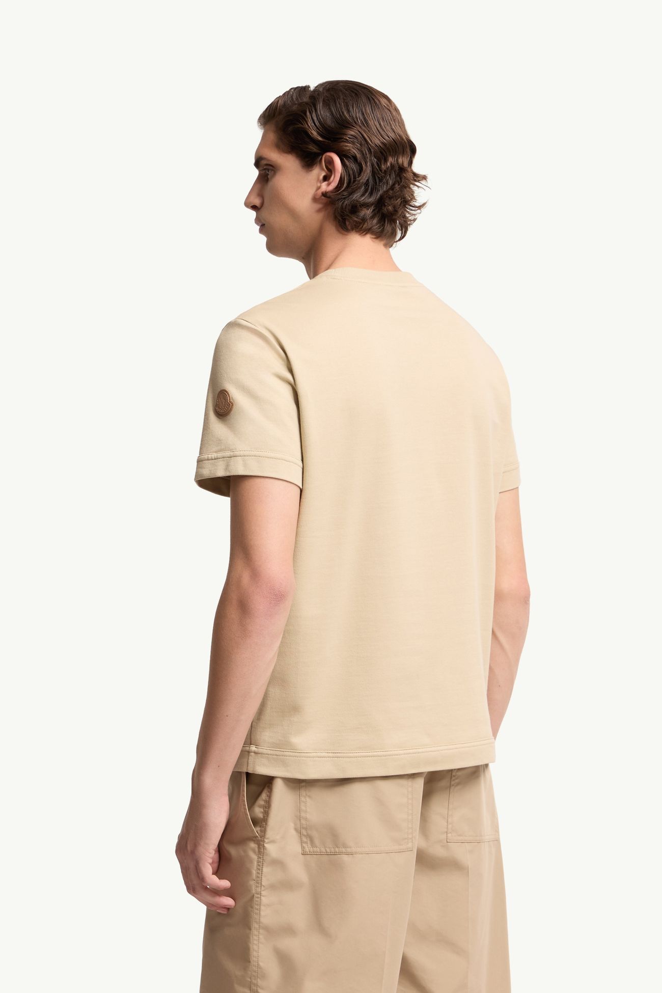 Leather-Trimmed Cotton T-Shirt Men Light Beige Moncler 4