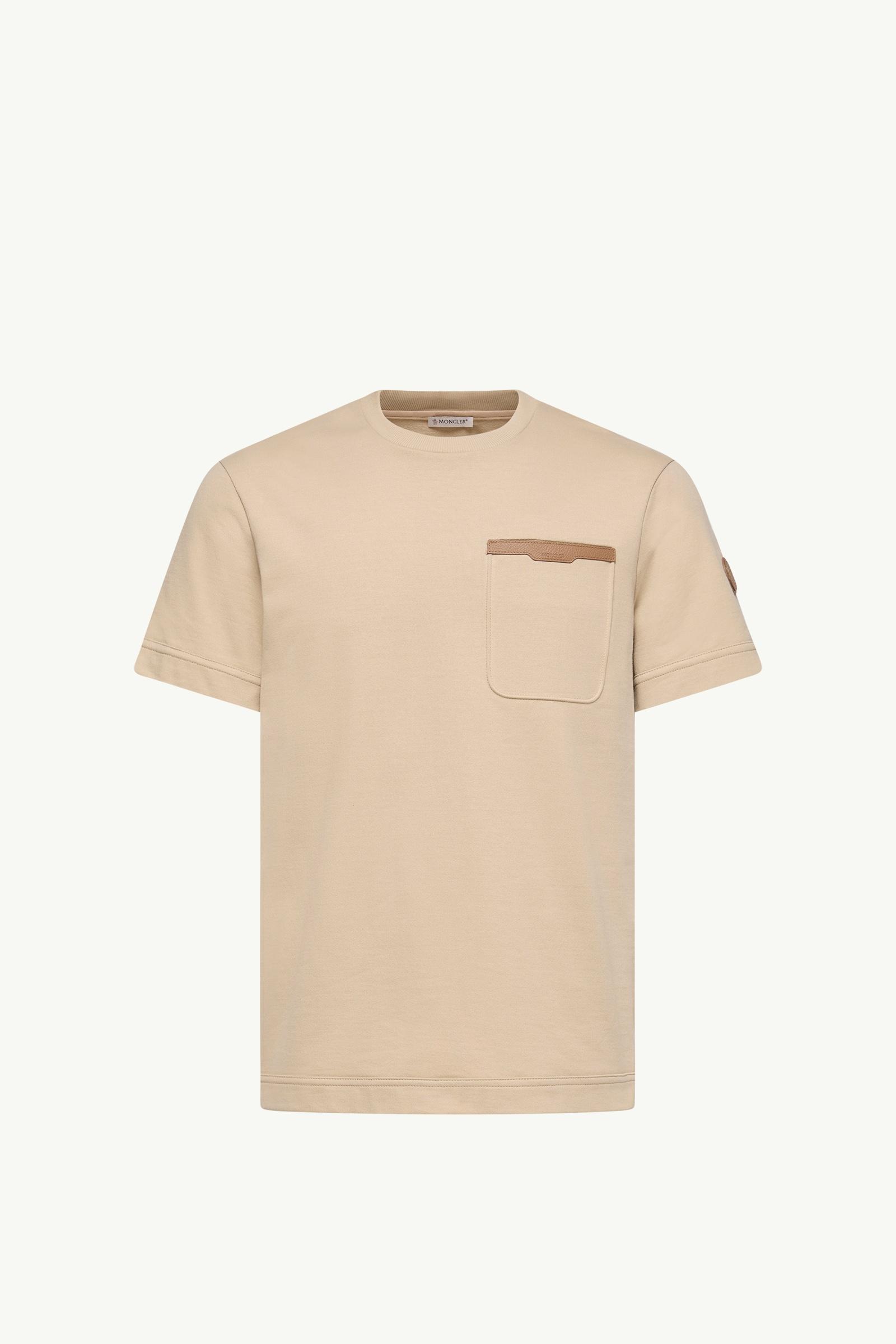 Leather-Trimmed Cotton T-Shirt Men Light Beige Moncler, 1 of 0