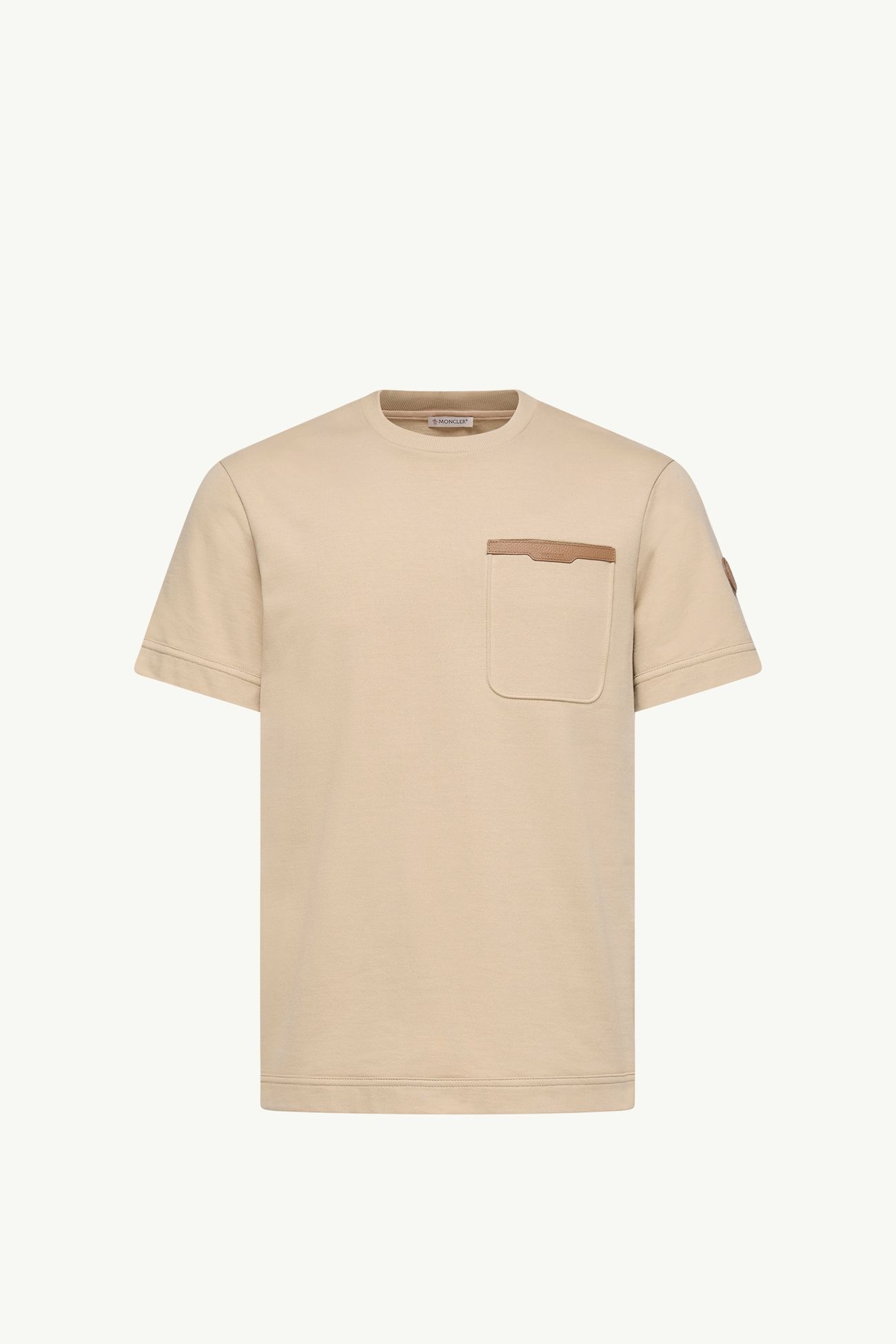 Leather-Trimmed Cotton T-Shirt Men Light Beige Moncler 2