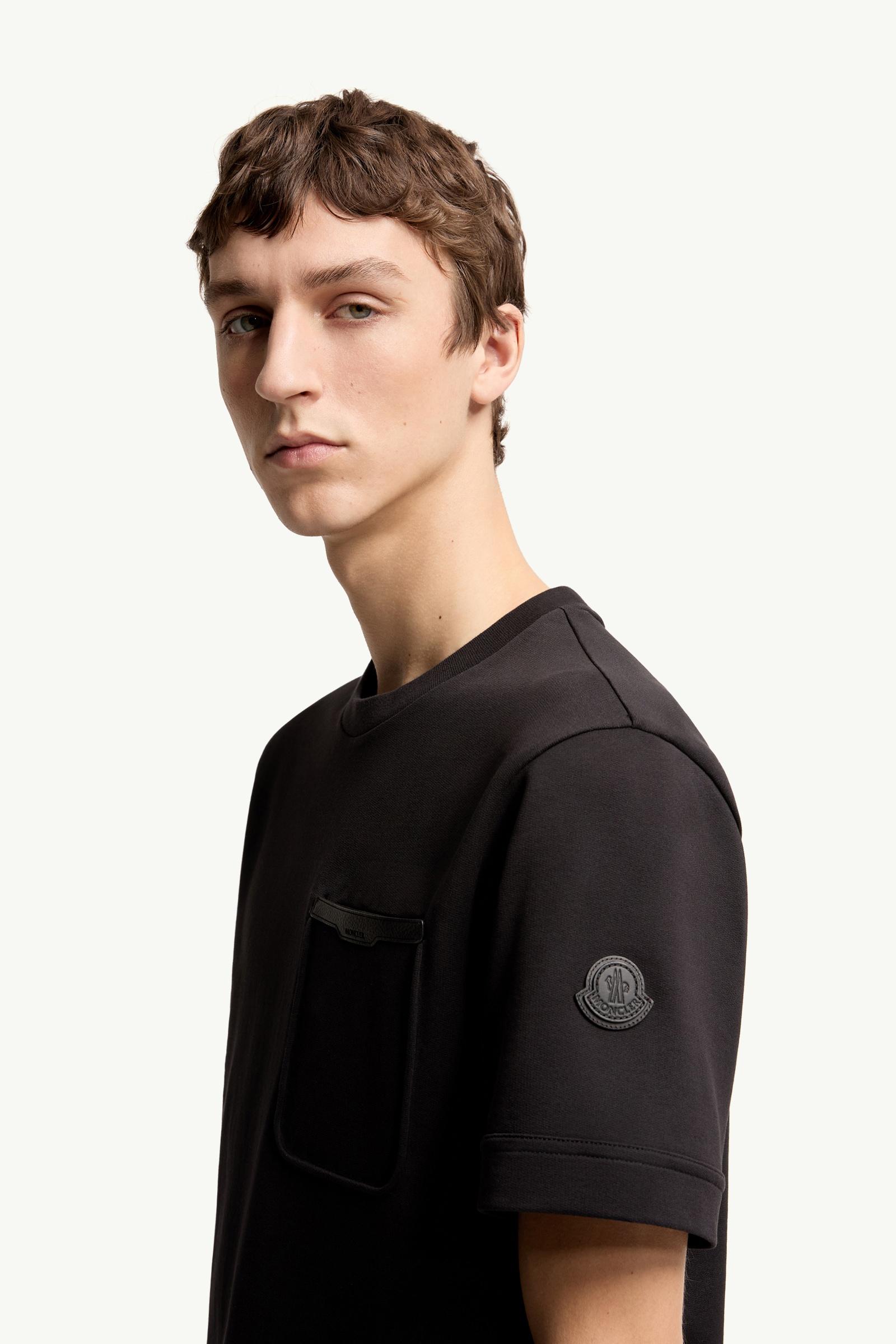Black Leather-Trimmed Cotton T-Shirt - Polos & T-shirts for Men
