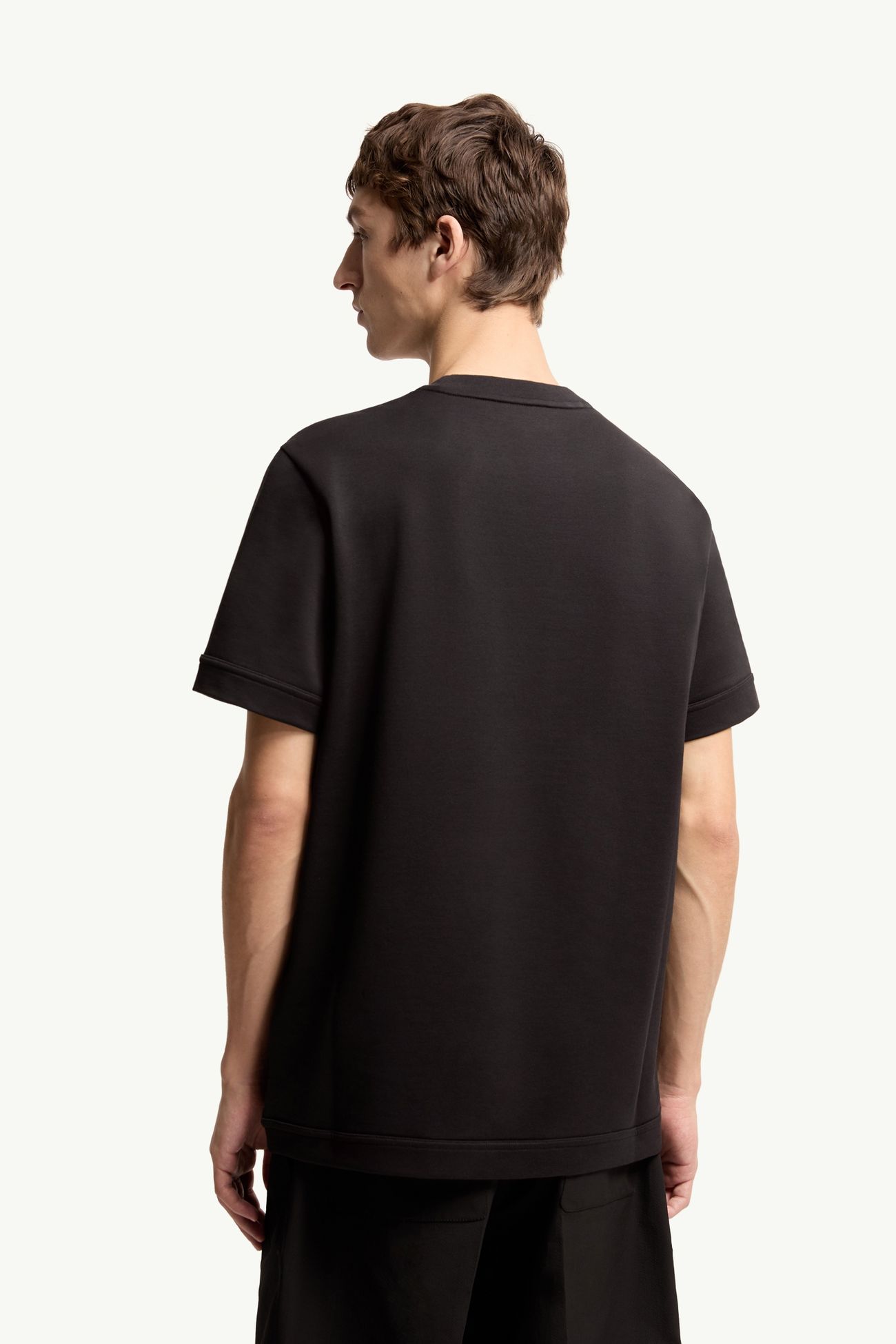 T-shirt en coton à bordures en cuir Hommes Noir Moncler 4