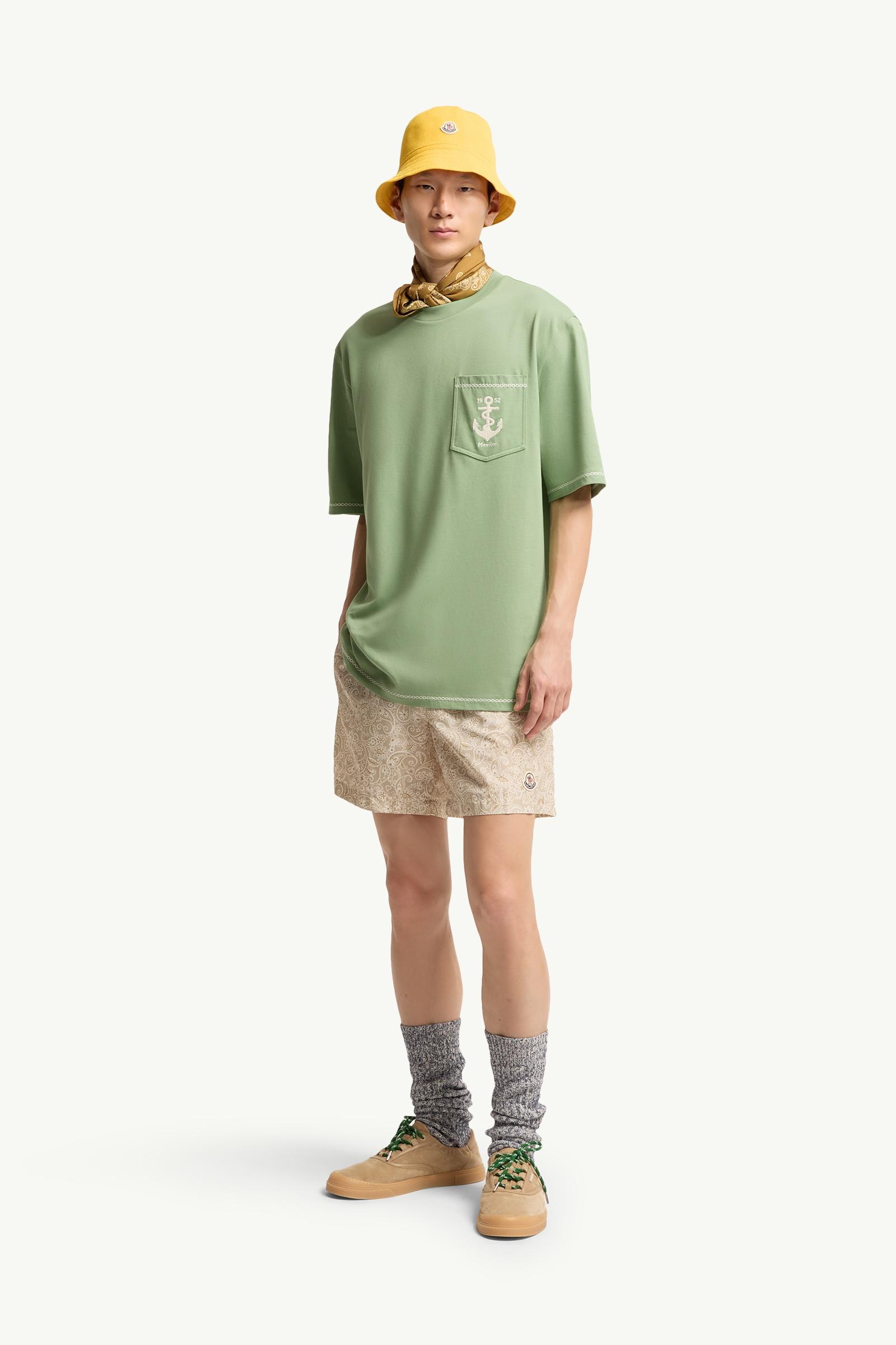 Green Embroidered Anchor Cotton T-Shirt - Polos & T-shirts for Men