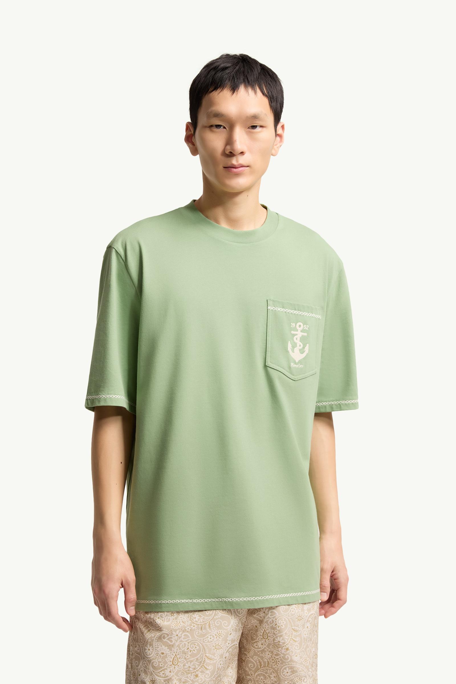 Green Embroidered Anchor Cotton T-Shirt - Polos & T-shirts for Men