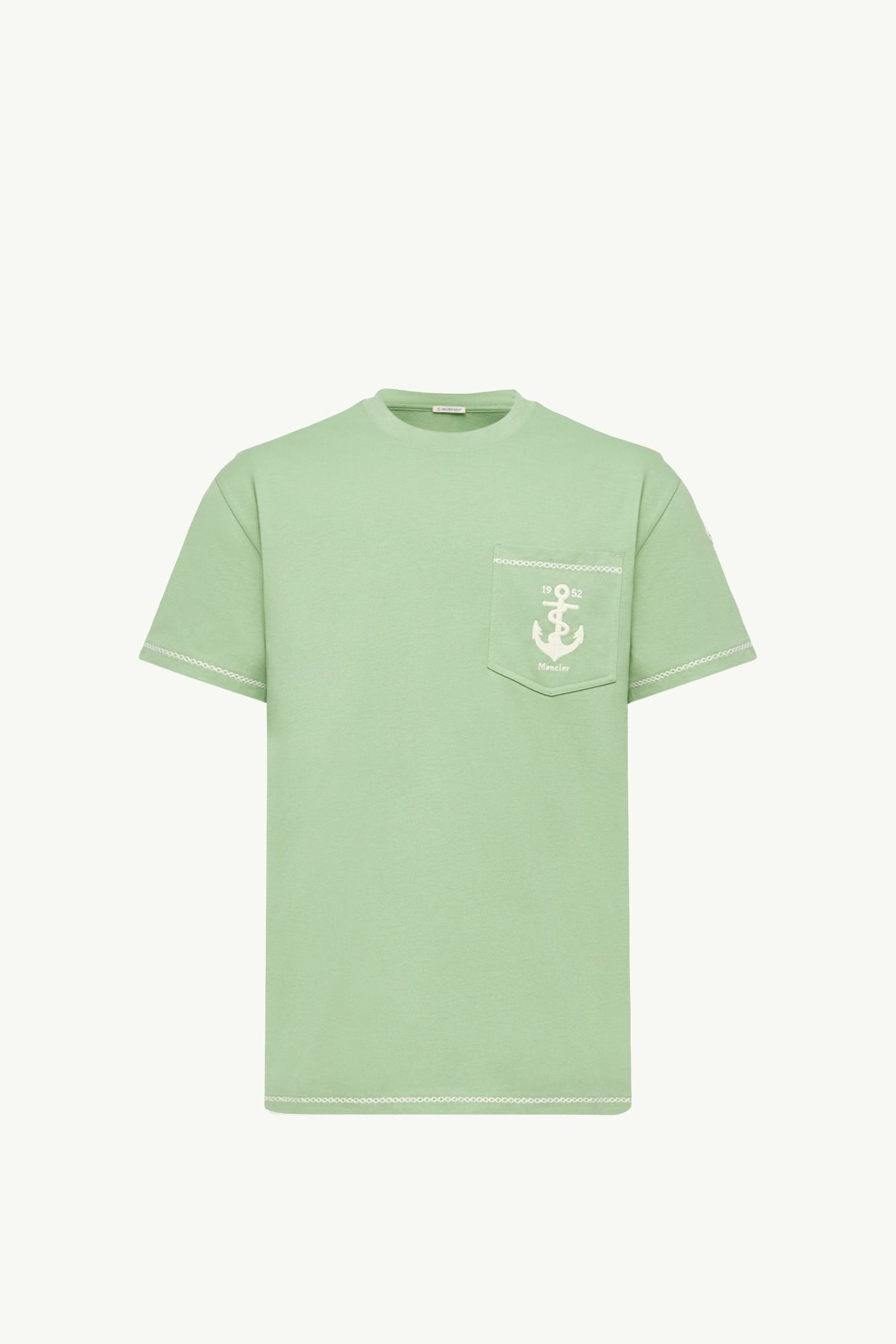 Embroidered Anchor Cotton T-Shirt Men Green Moncler 2