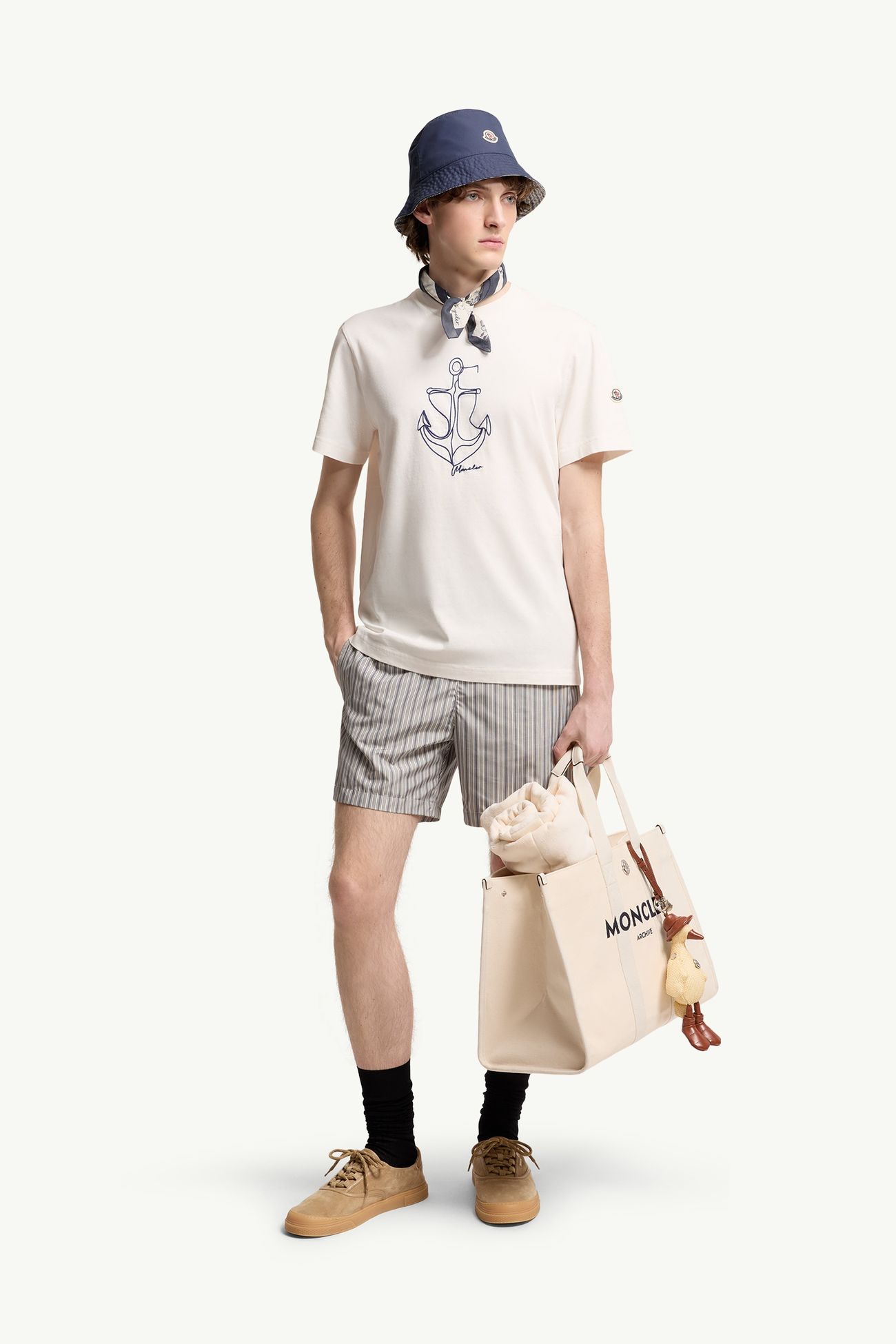 T-shirt ricamata in cotone Uomo Bianco Moncler 0