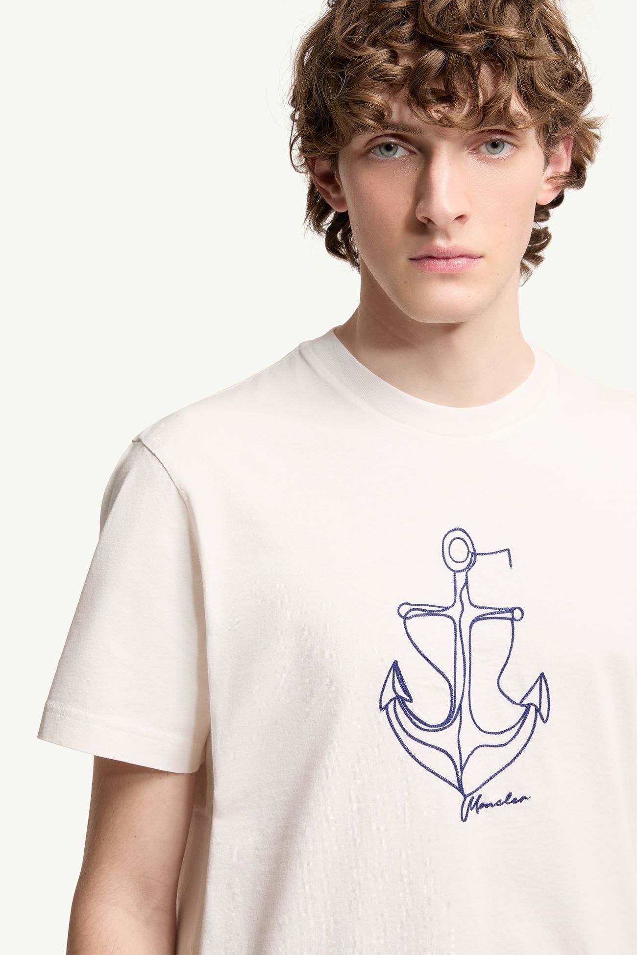 Embroidered Cotton T-Shirt Men White Moncler 5