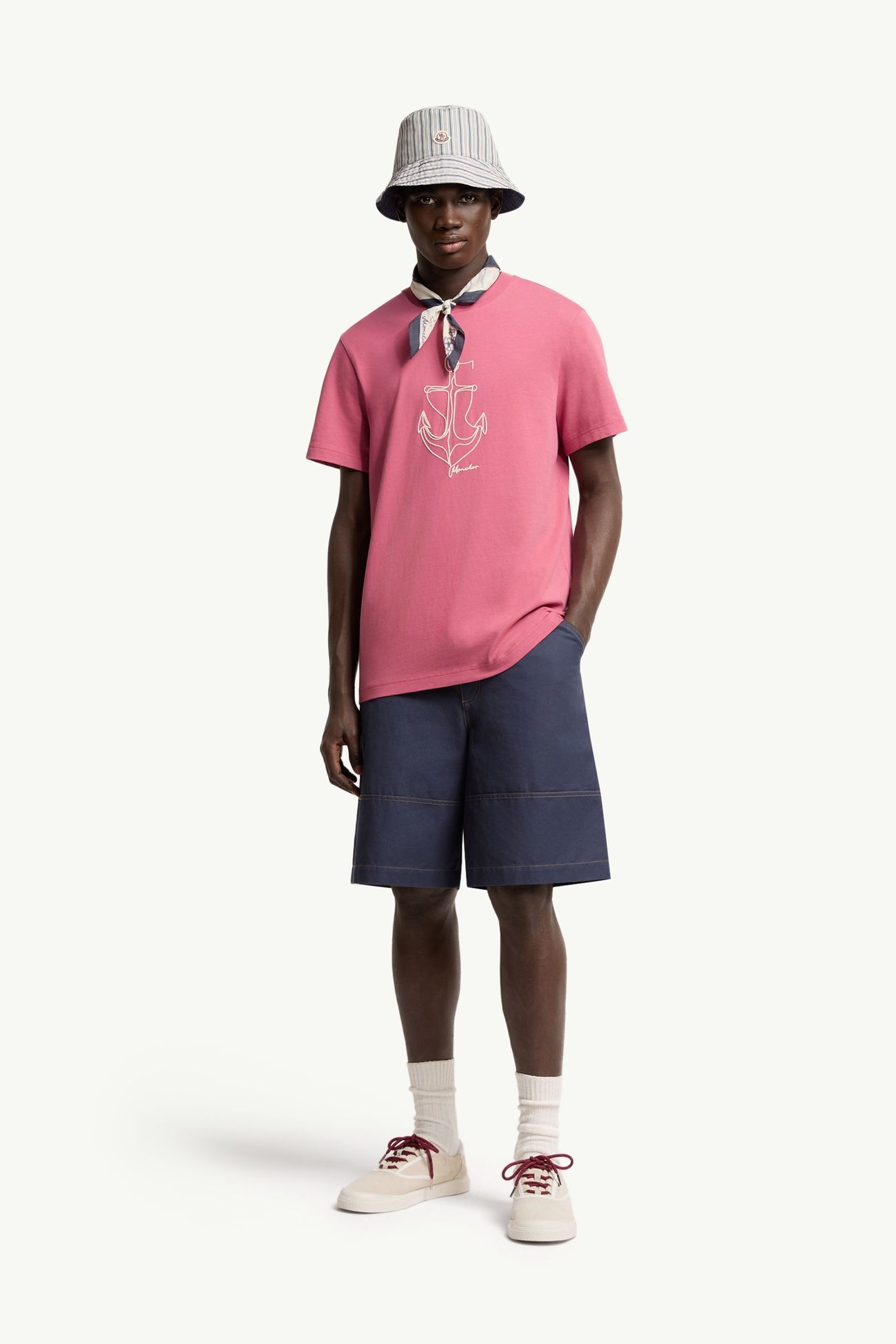 T-shirt ricamata in cotone Uomo Viola Moncler 0