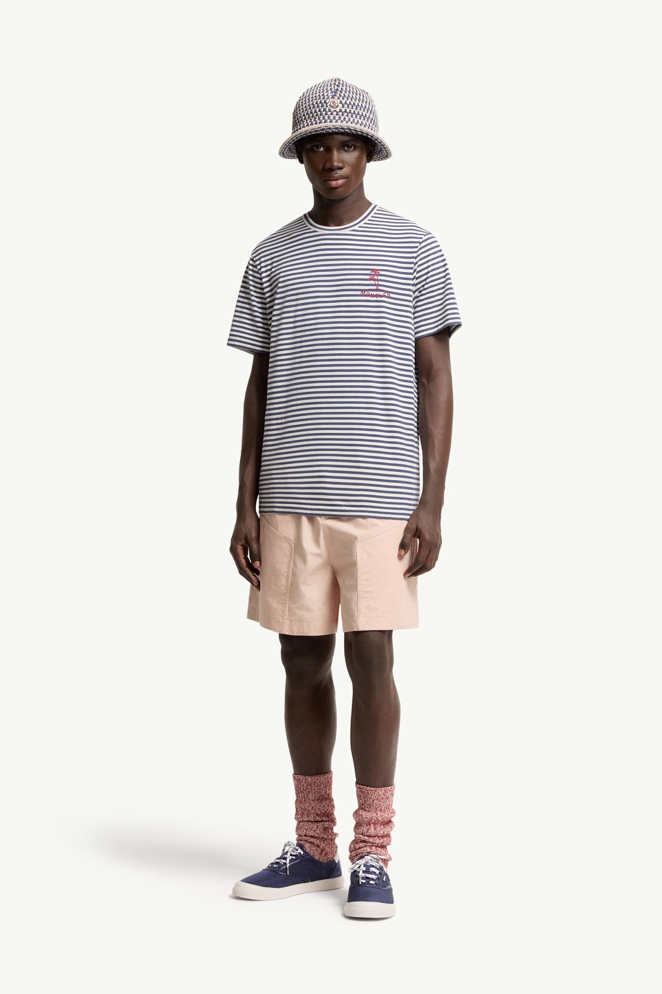 Striped Cotton & Modal Blend T-Shirt Men White & Blue Moncler 0