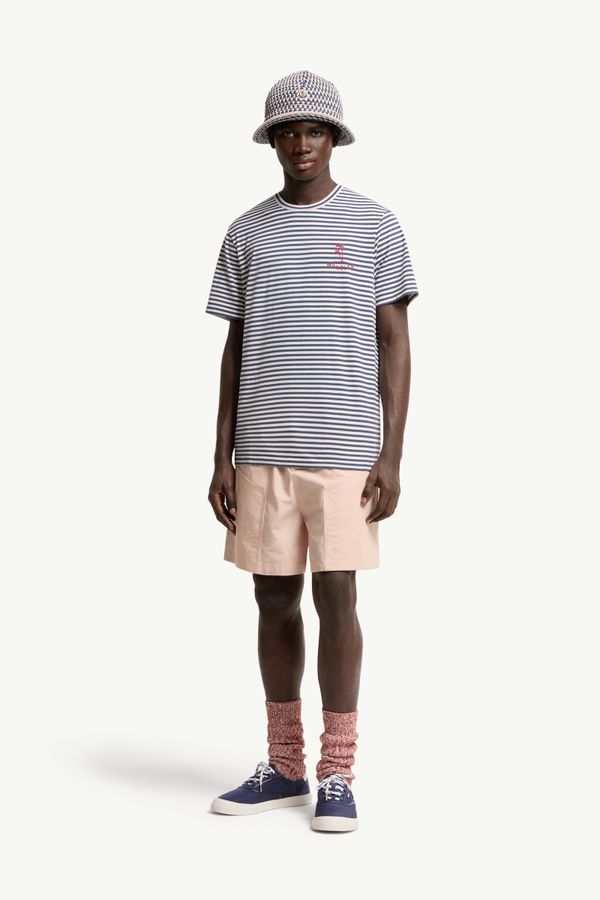 Striped Cotton & Modal Blend T-Shirt Men White & Blue Moncler 0
