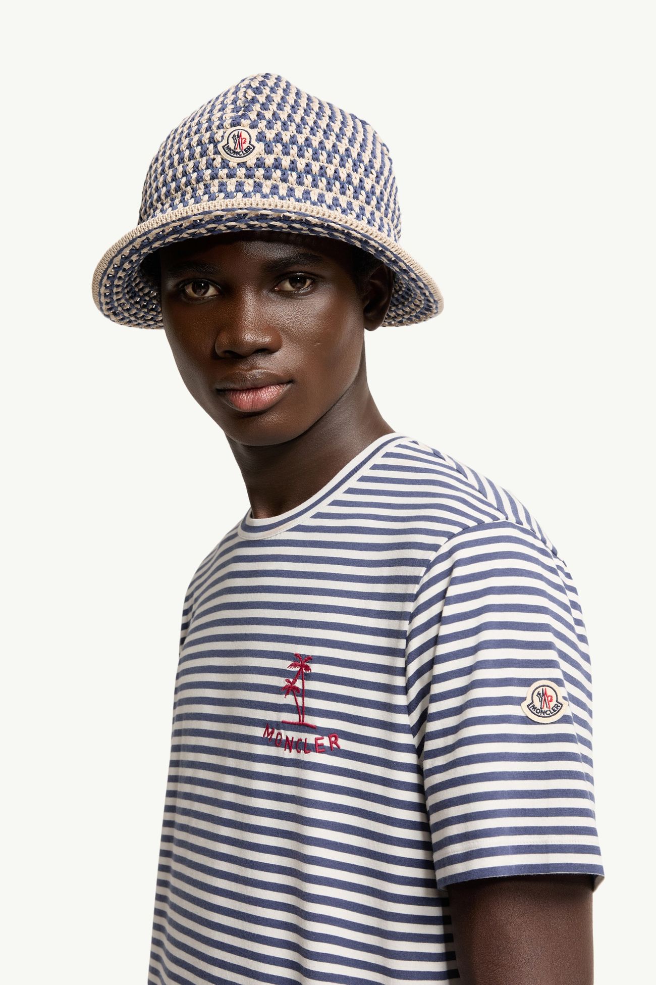 Striped Cotton & Modal Blend T-Shirt Men White & Blue Moncler 1