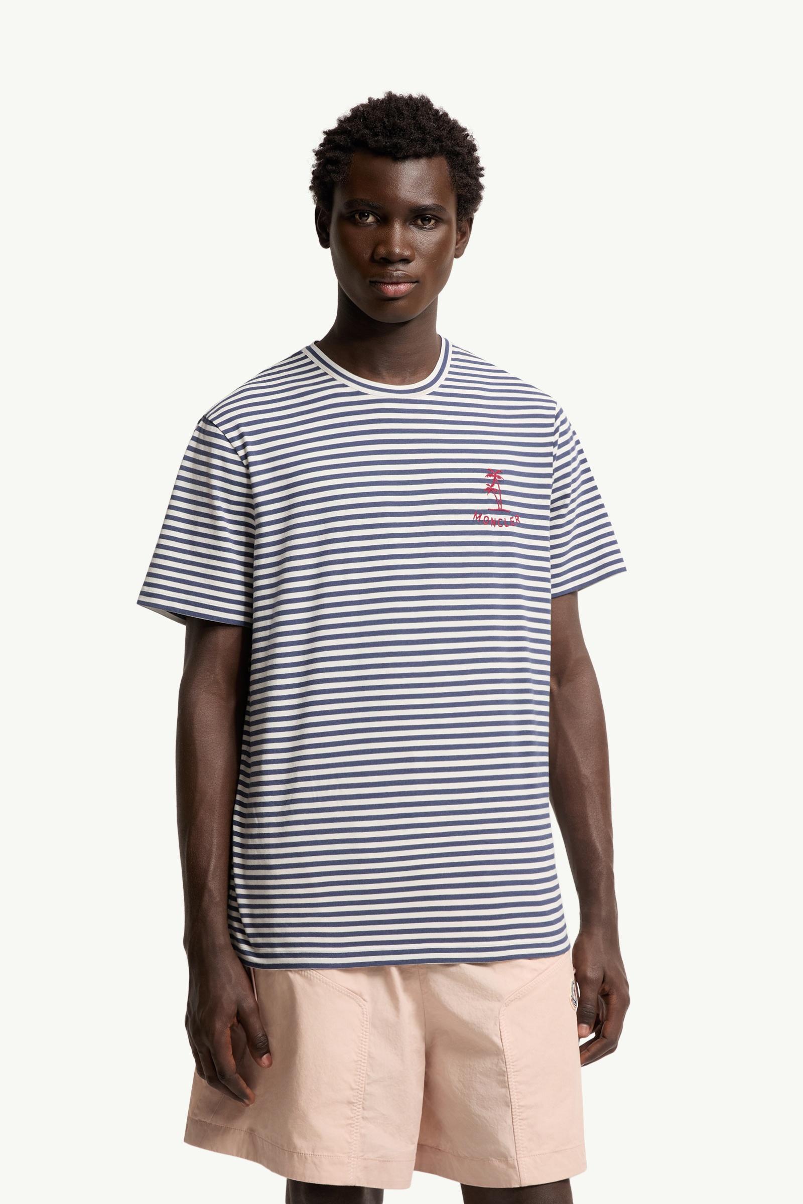 White & Blue Striped Cotton & Modal Blend T-Shirt - Polos & T