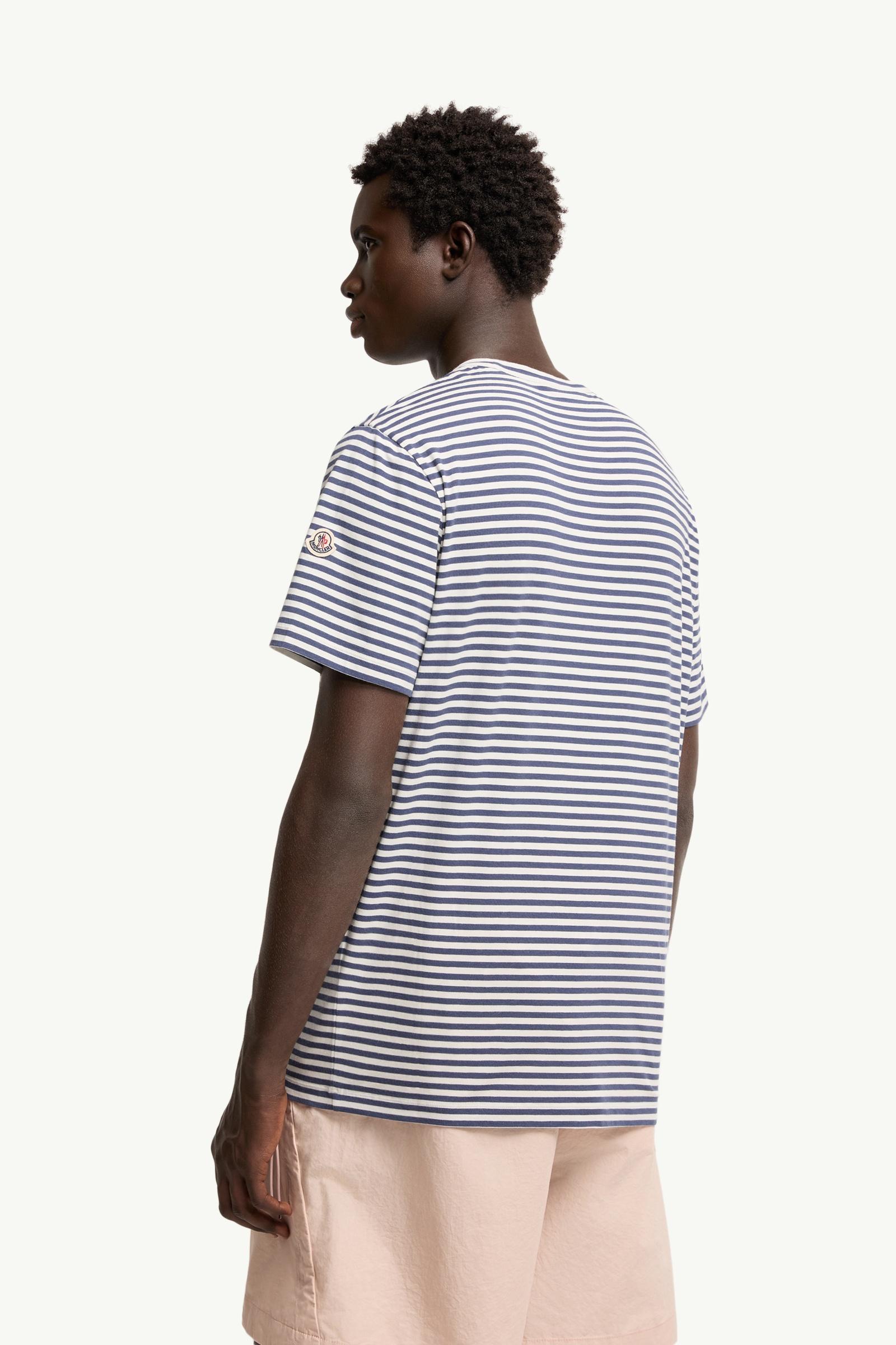 White & Blue Striped Cotton & Modal Blend T-Shirt - Polos & T