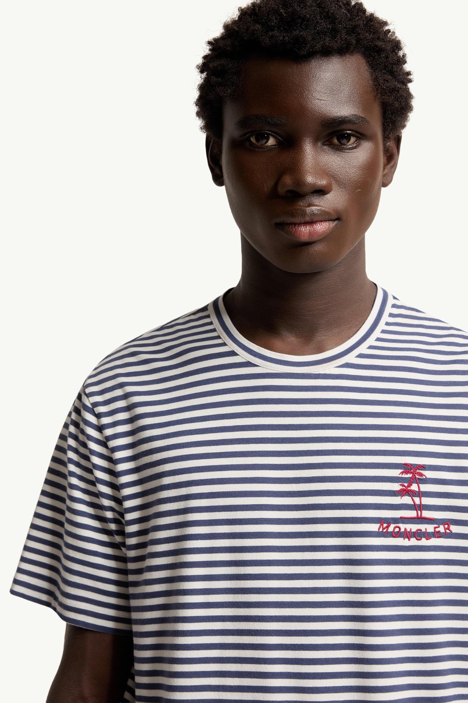 White & Blue Striped Cotton & Modal Blend T-Shirt - Polos & T