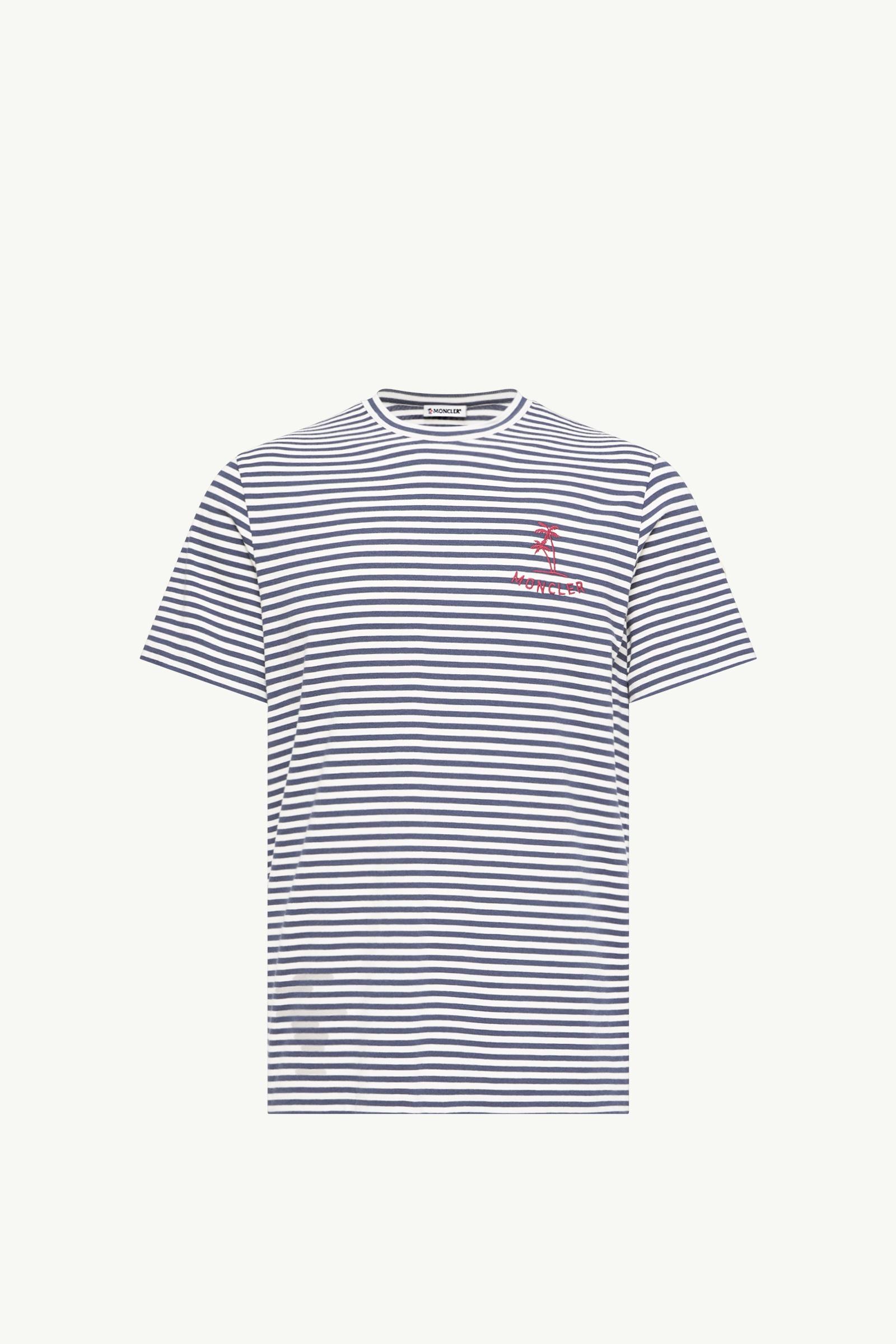 White & Blue Striped Cotton & Modal Blend T-Shirt - Polos & T