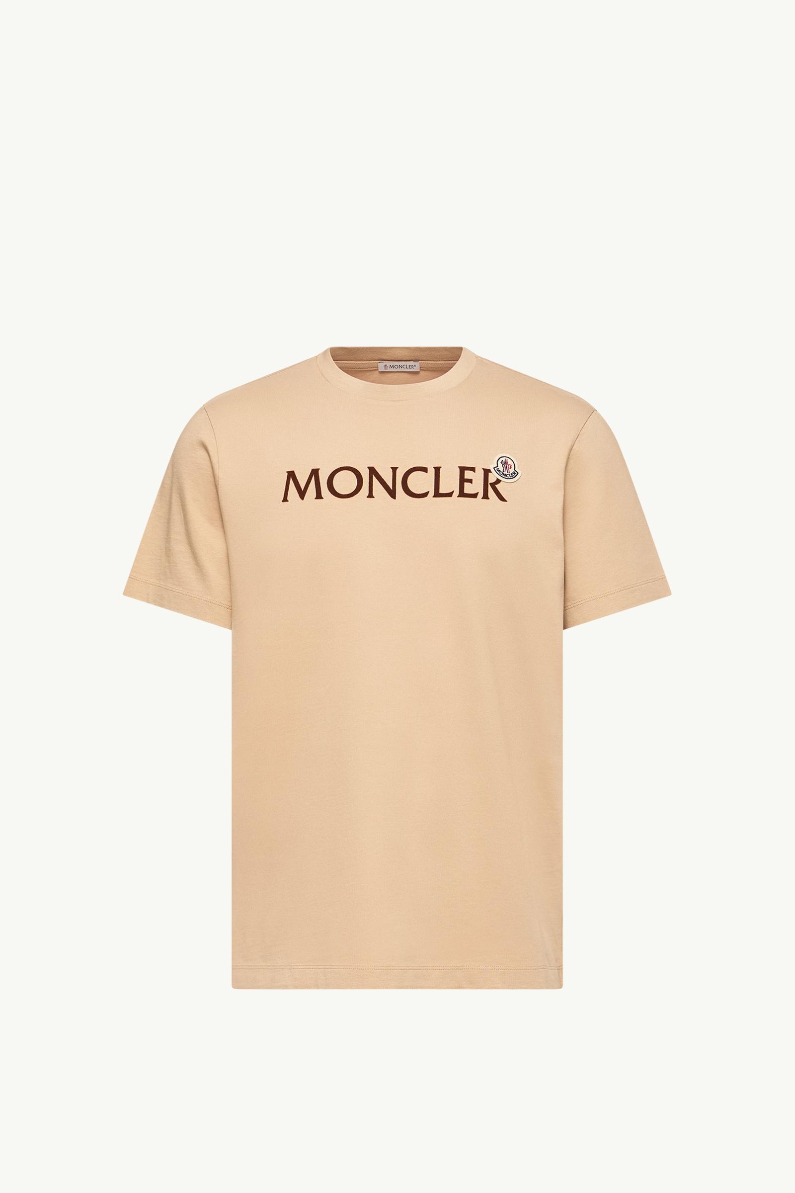 Flocked Logo Cotton T-Shirt Men Light Beige Moncler
