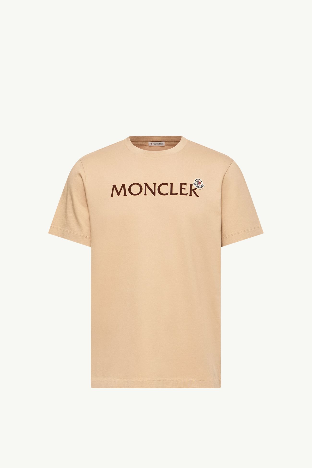 Flocked Logo Cotton T-Shirt Men Light Beige Moncler 2