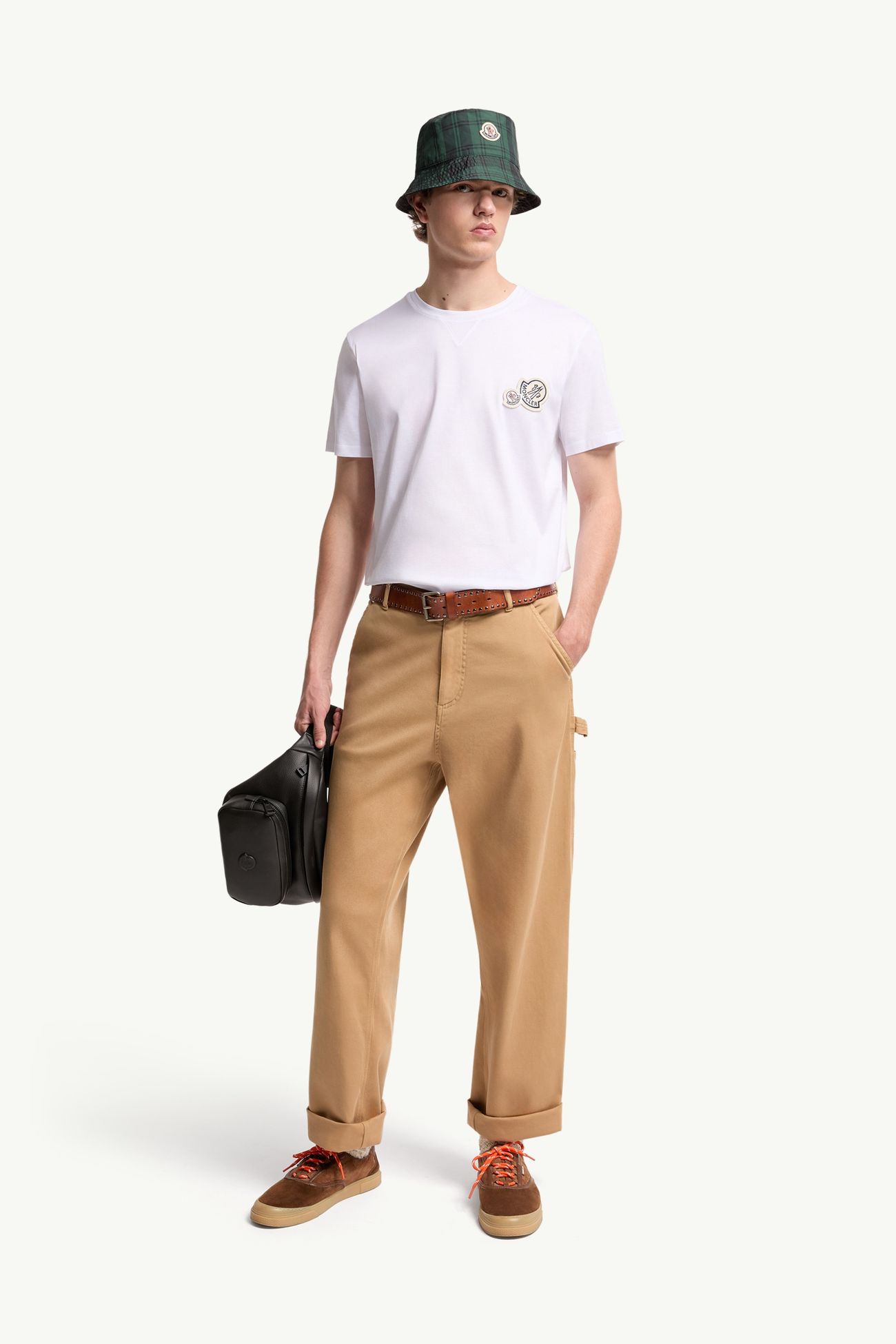 Double Logo Patch Cotton T-Shirt Men Optical White Moncler 0