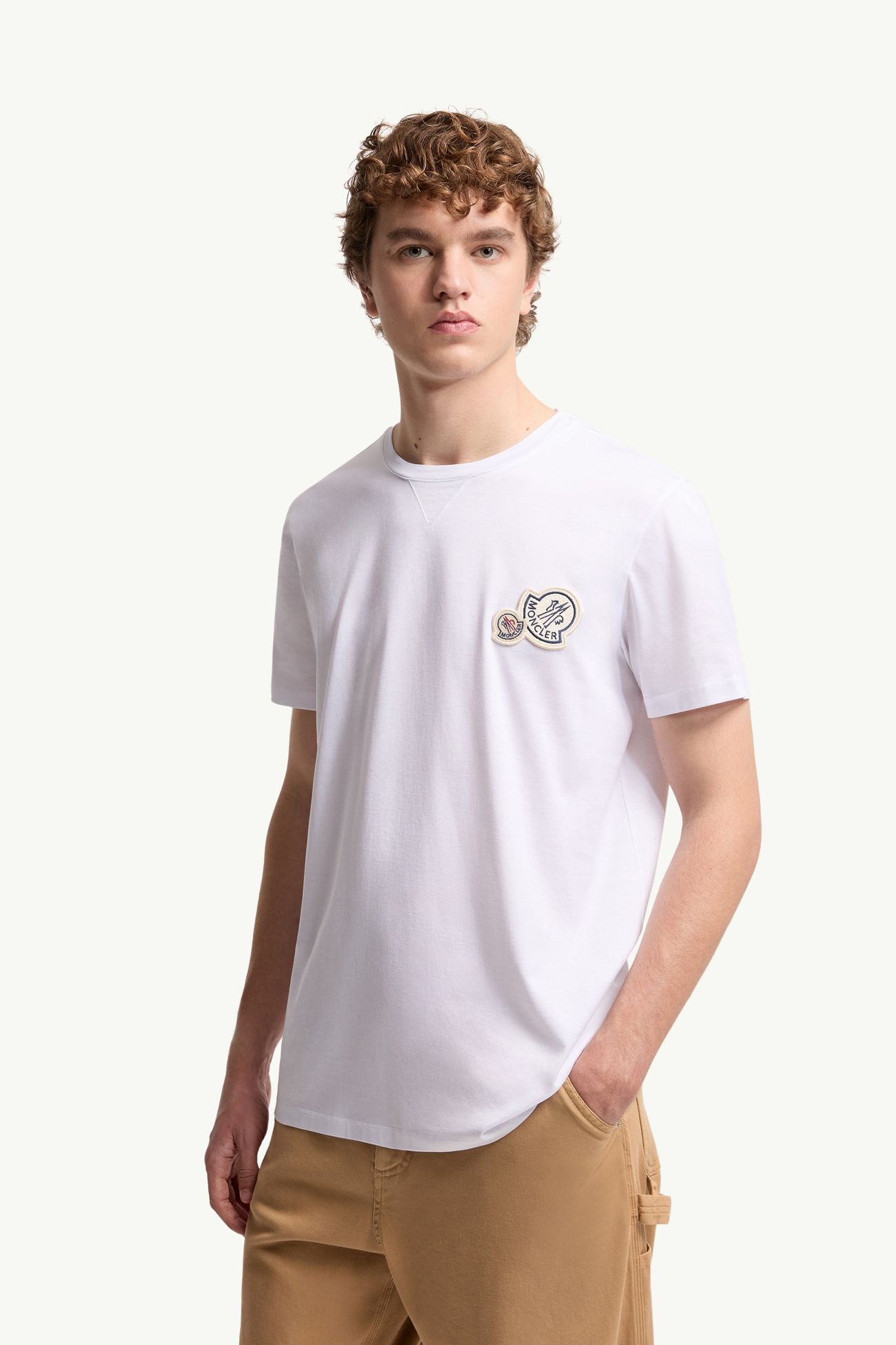 Camiseta de algodón con parche con logotipo doble Hombre Blanco Óptico Moncler 3