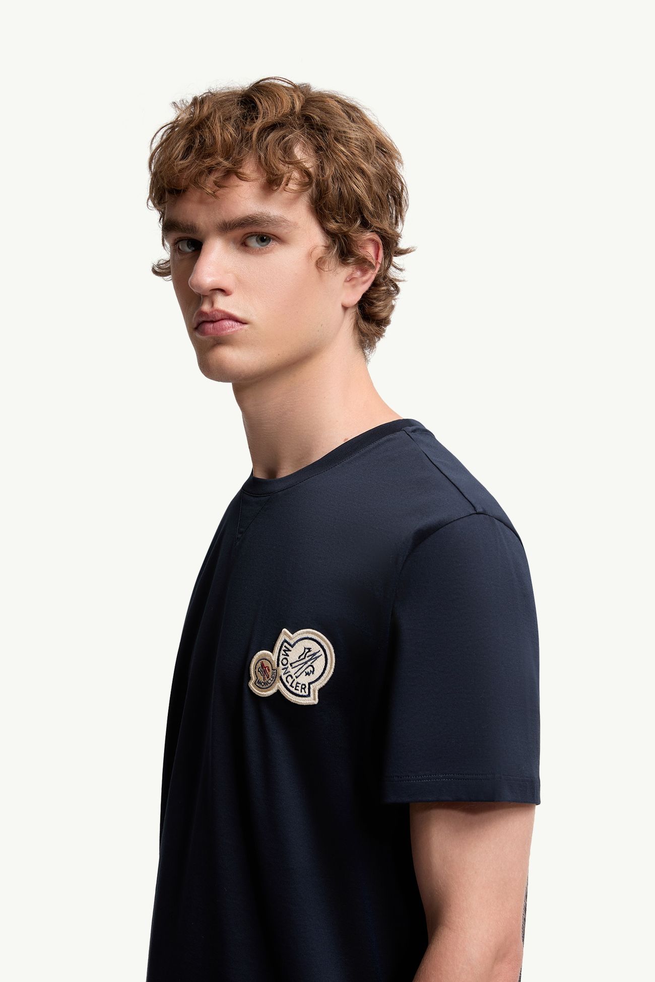 Double Logo Patch Cotton T-Shirt Men Dark Blue Moncler 1