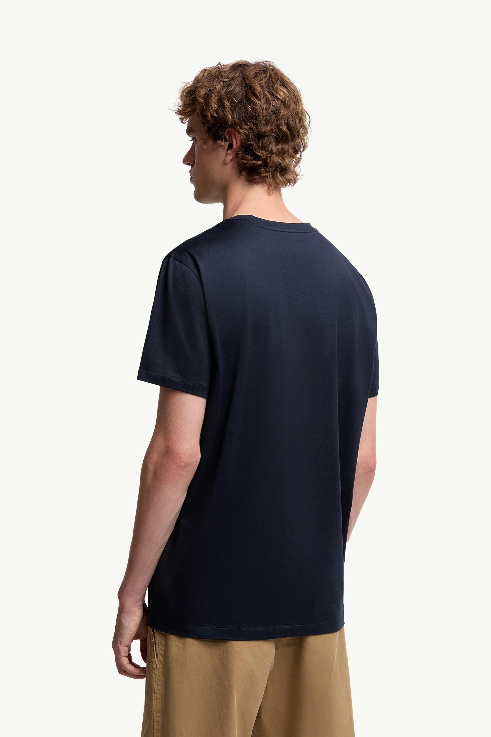 Dark Blue Double Logo Patch Cotton T-Shirt - Polos & T-shirts for