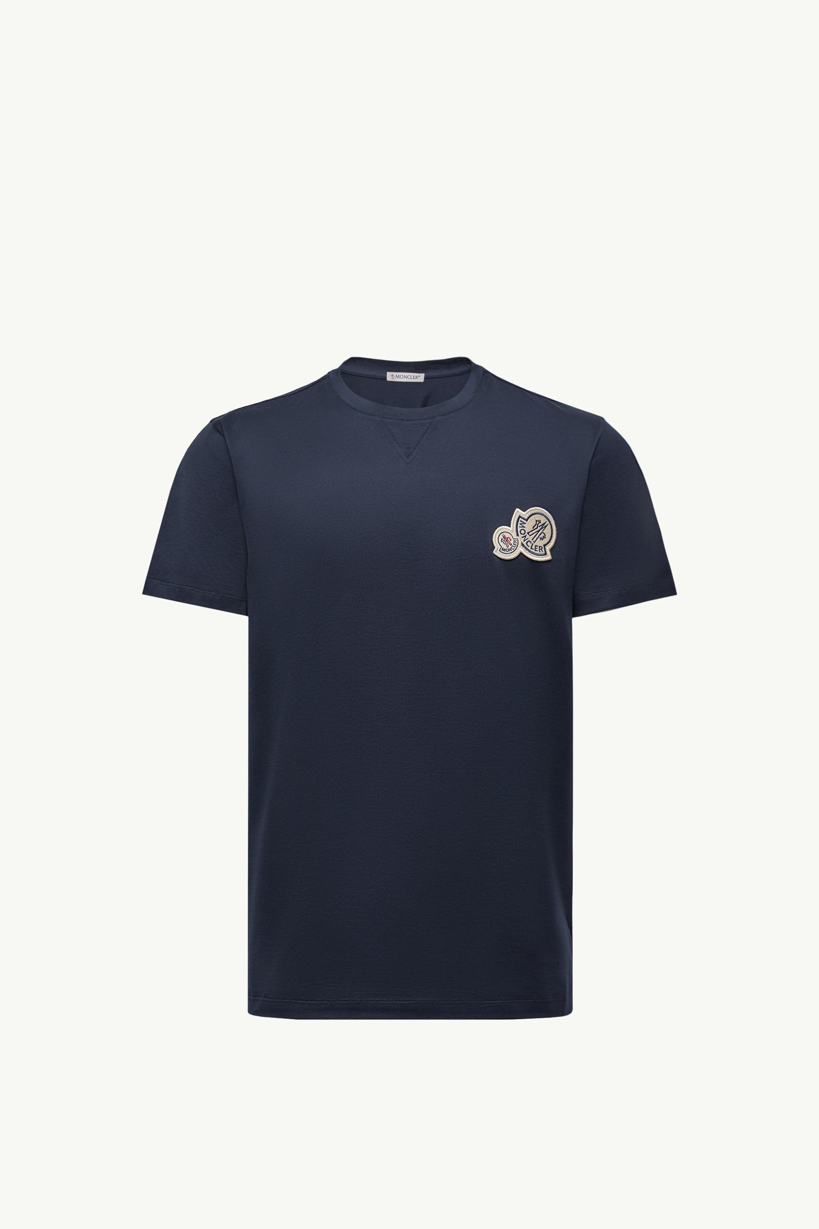 Double Logo Patch Cotton T-Shirt Men Dark Blue Moncler
