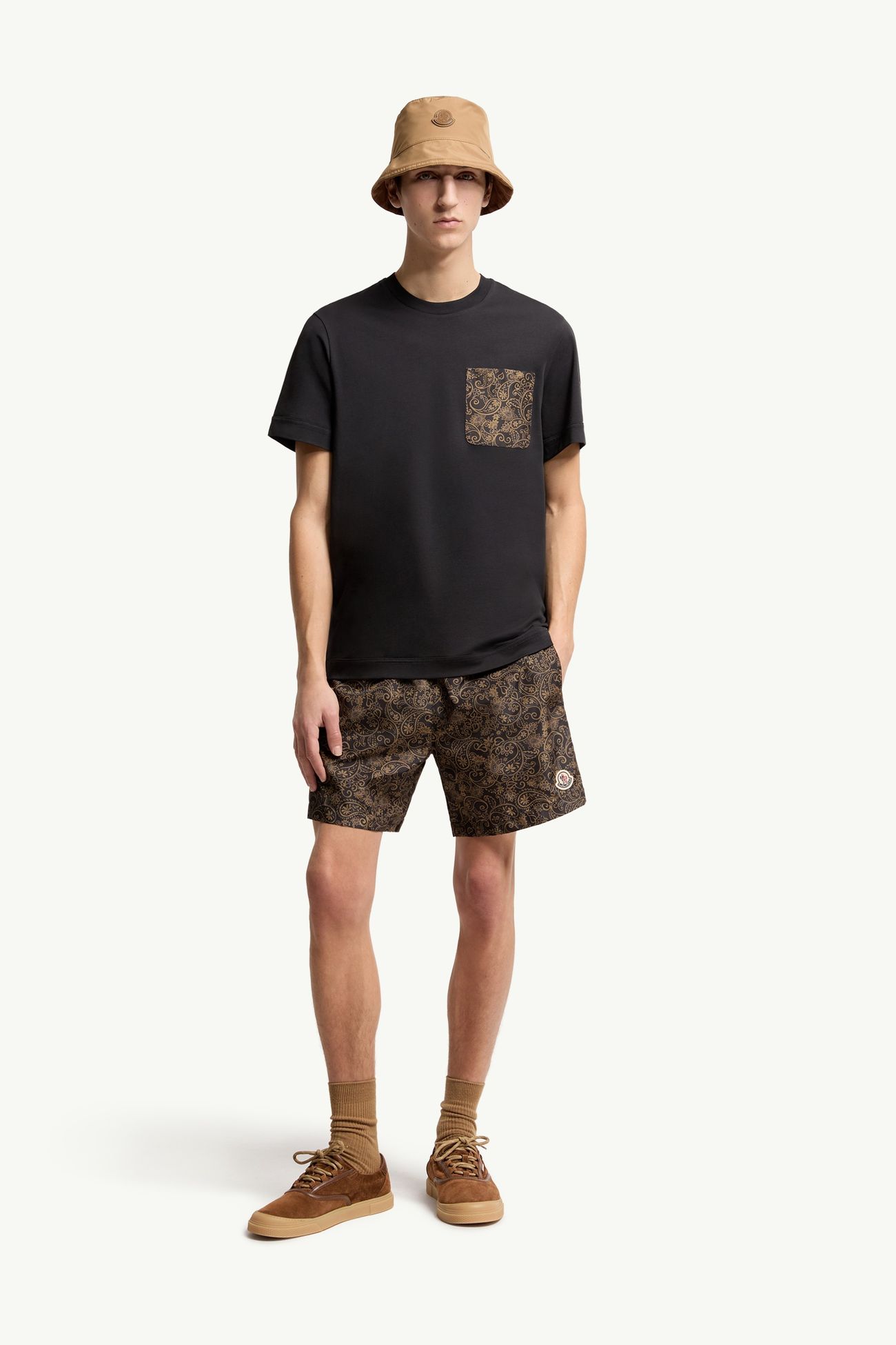 T-shirt in cotone con stampa paisley Uomo Blu Navy Moncler 0