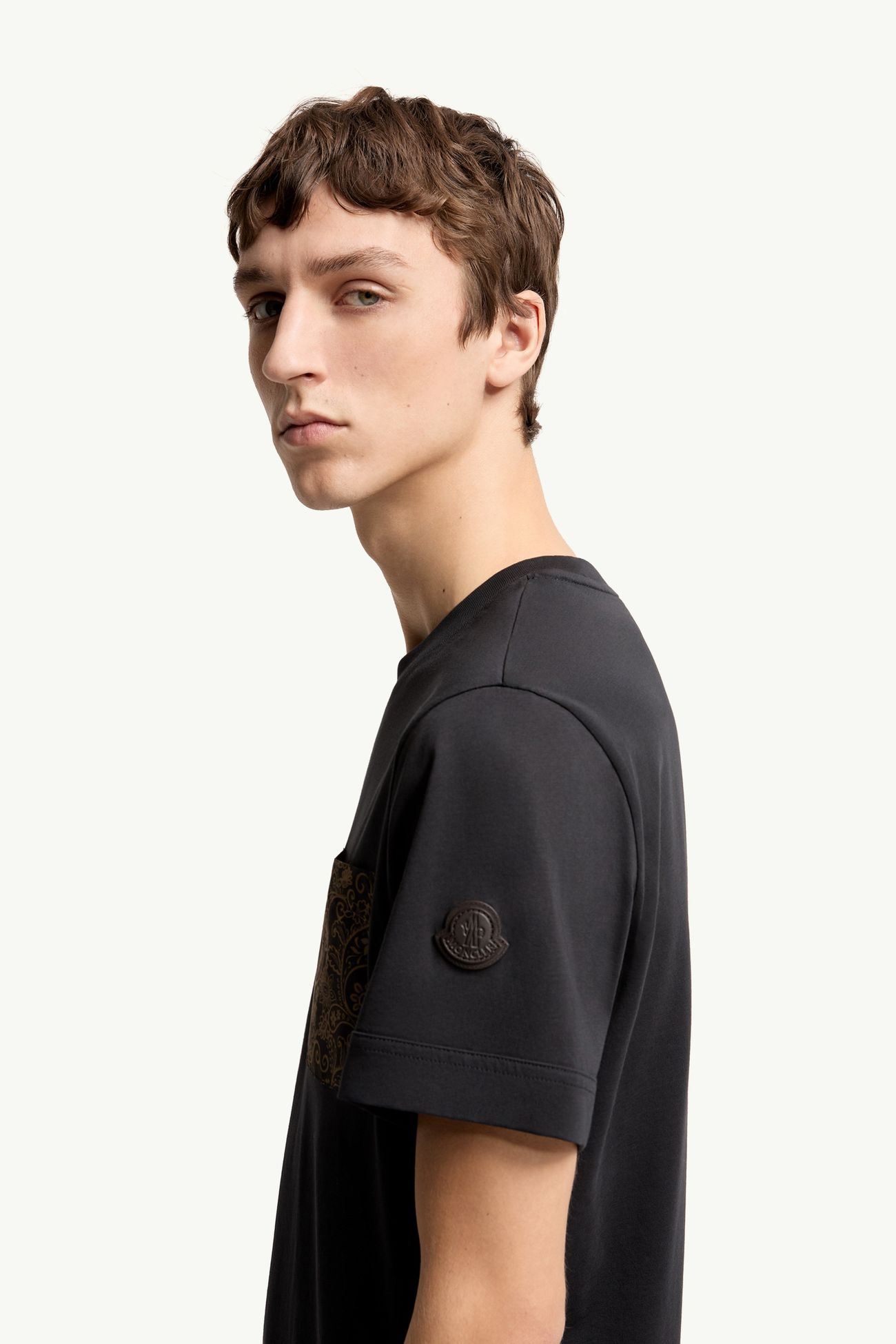 Camiseta de algodón con estampado de cachemira Hombre Azul marino Moncler 1