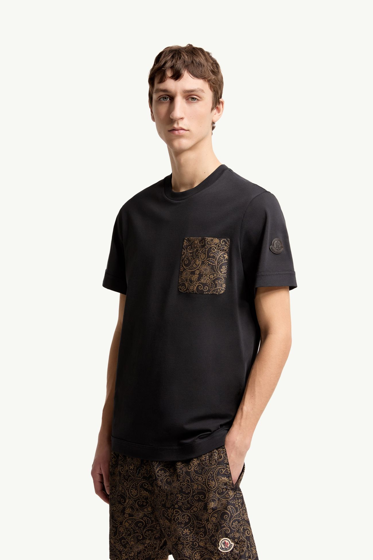 T-shirt in cotone con stampa paisley Uomo Blu Navy Moncler 3