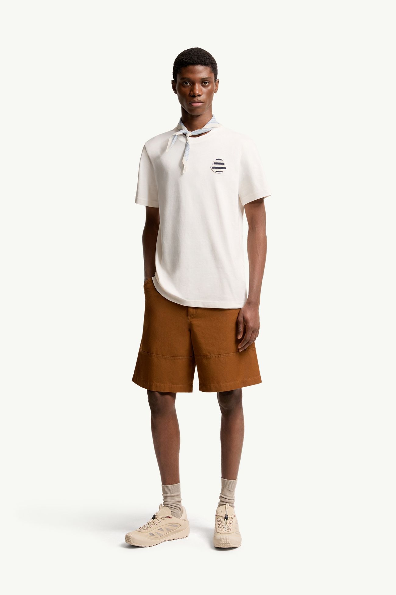 Striped Logo Cotton Jersey T-Shirt Men White Ivory Moncler 0