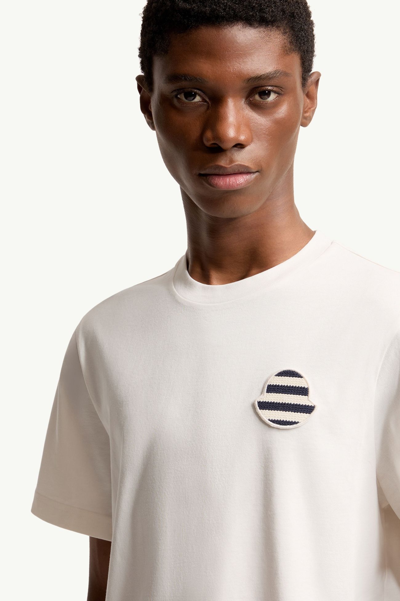 Striped Logo Cotton Jersey T-Shirt Men White Ivory Moncler 5