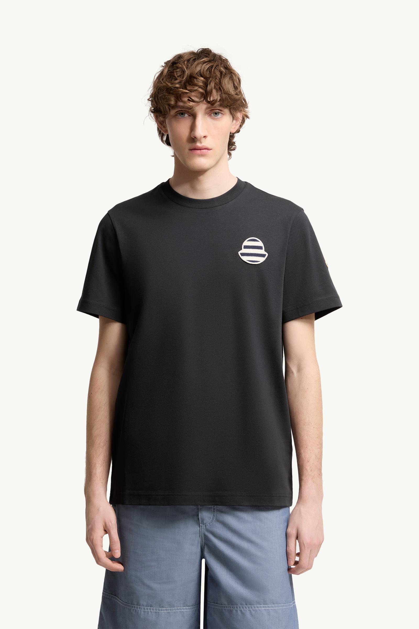 Navy Blue Striped Logo Cotton Jersey T-Shirt - Polos & T-shirts