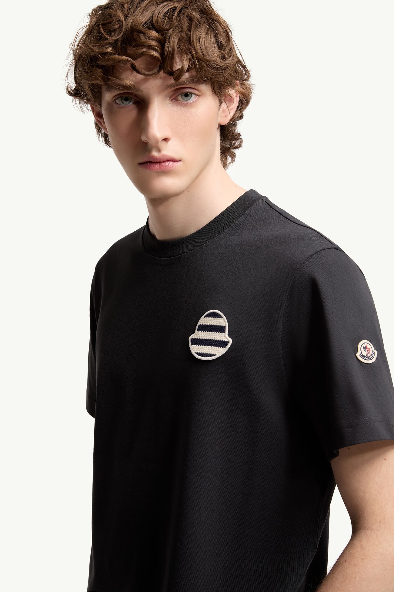 T-shirt in jersey di cotone con logo a righe Uomo Blu Navy Moncler 5