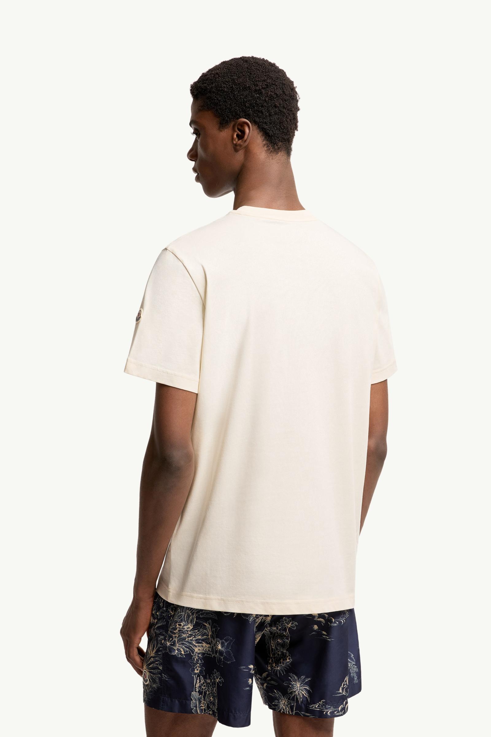 White Ivory Seaside Print Cotton T-Shirt - Polos & T-shirts for