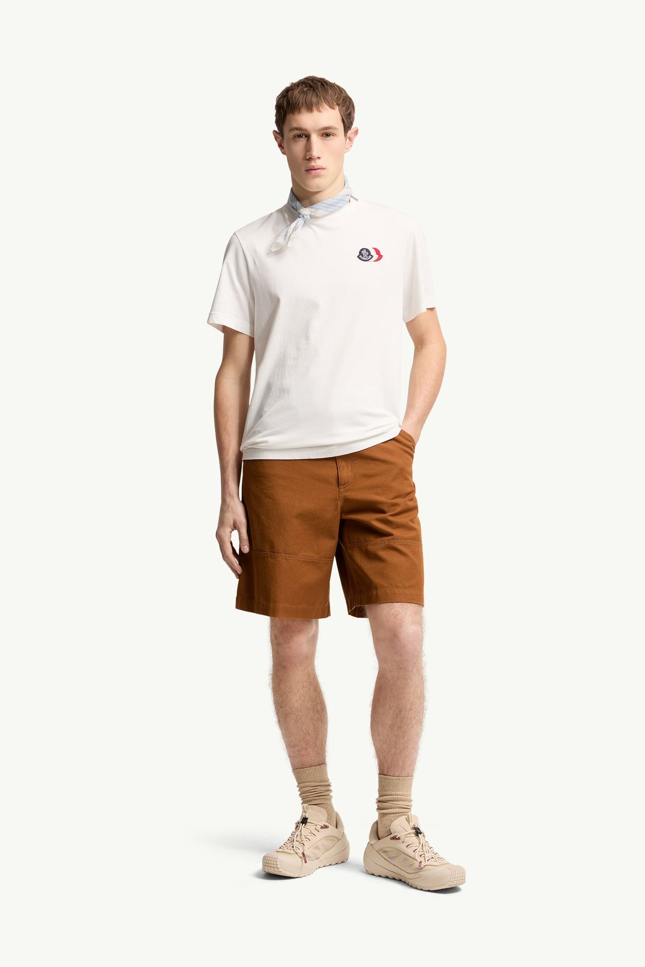 T-Shirt aus Baumwolle mit dreifarbiger Logostickerei Herren Weiß Moncler 0