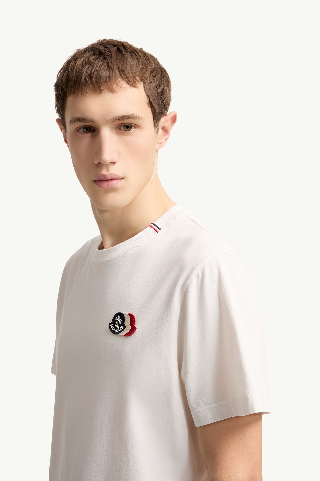 T-shirt en coton à logo tricolore brodé Hommes Blanc Moncler 1