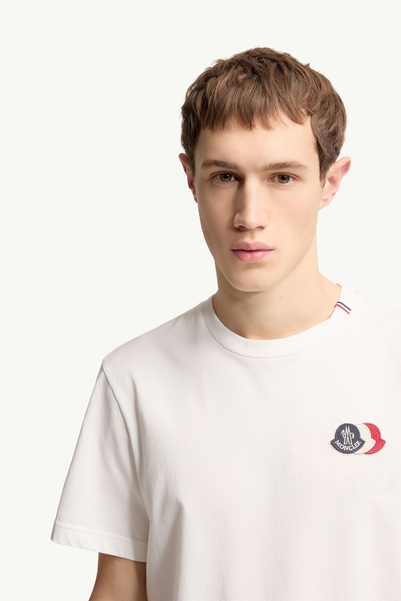 Embroidered Tricolor Logo Cotton T-Shirt Men White Moncler 5