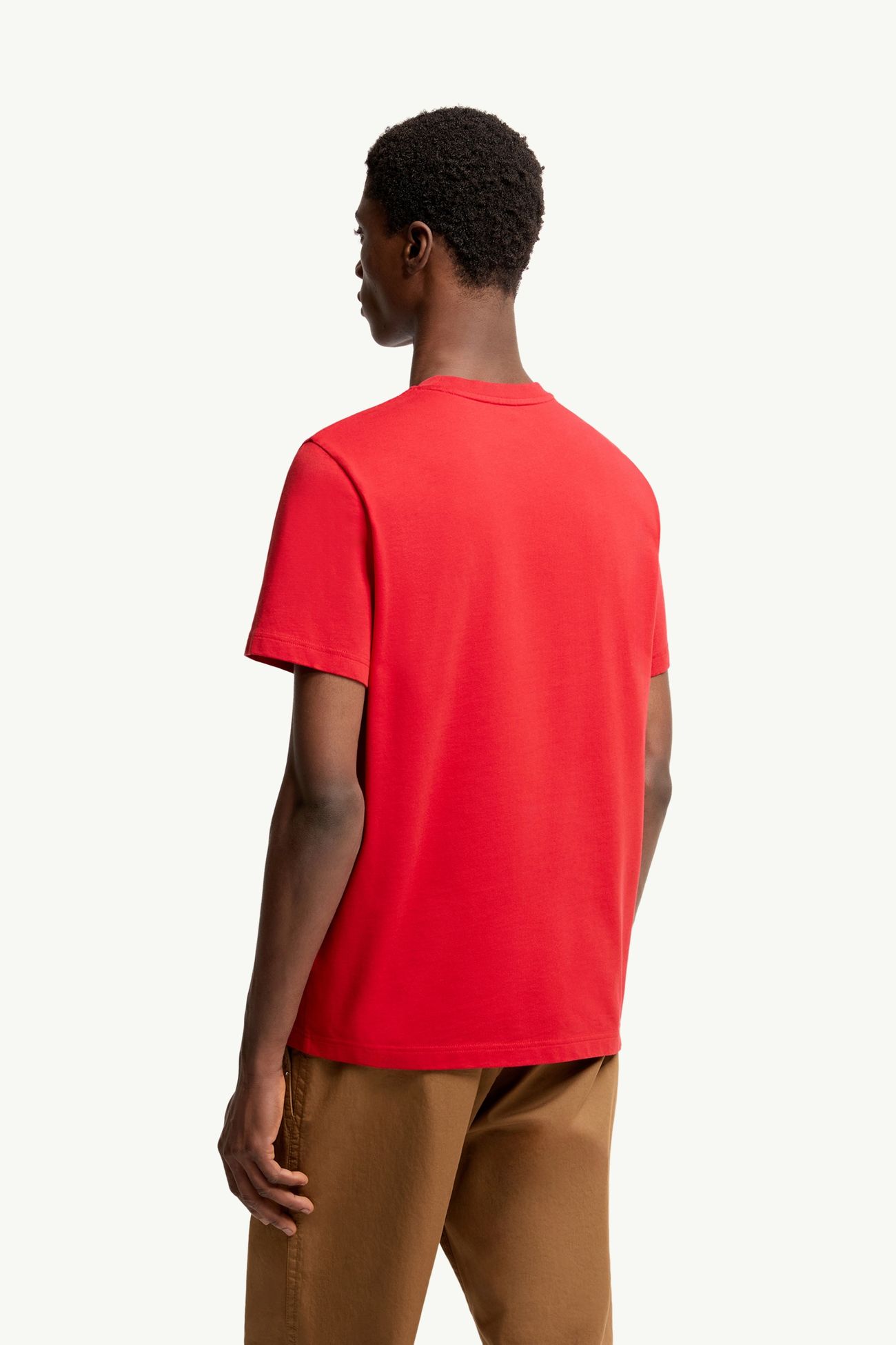 Embroidered Tricolor Logo Cotton T-Shirt Men Red Moncler 4