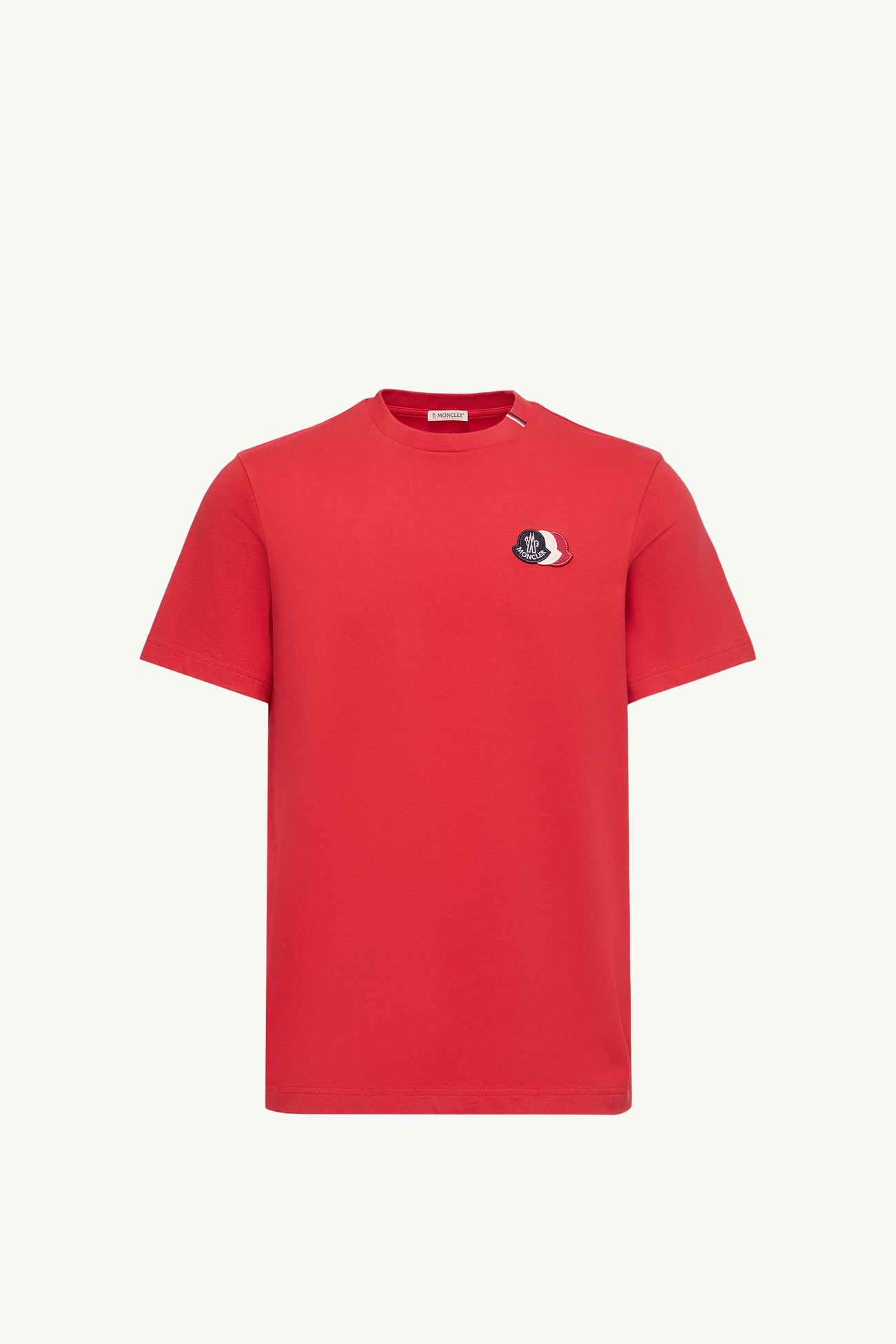 Embroidered Tricolor Logo Cotton T-Shirt Men Red Moncler 2