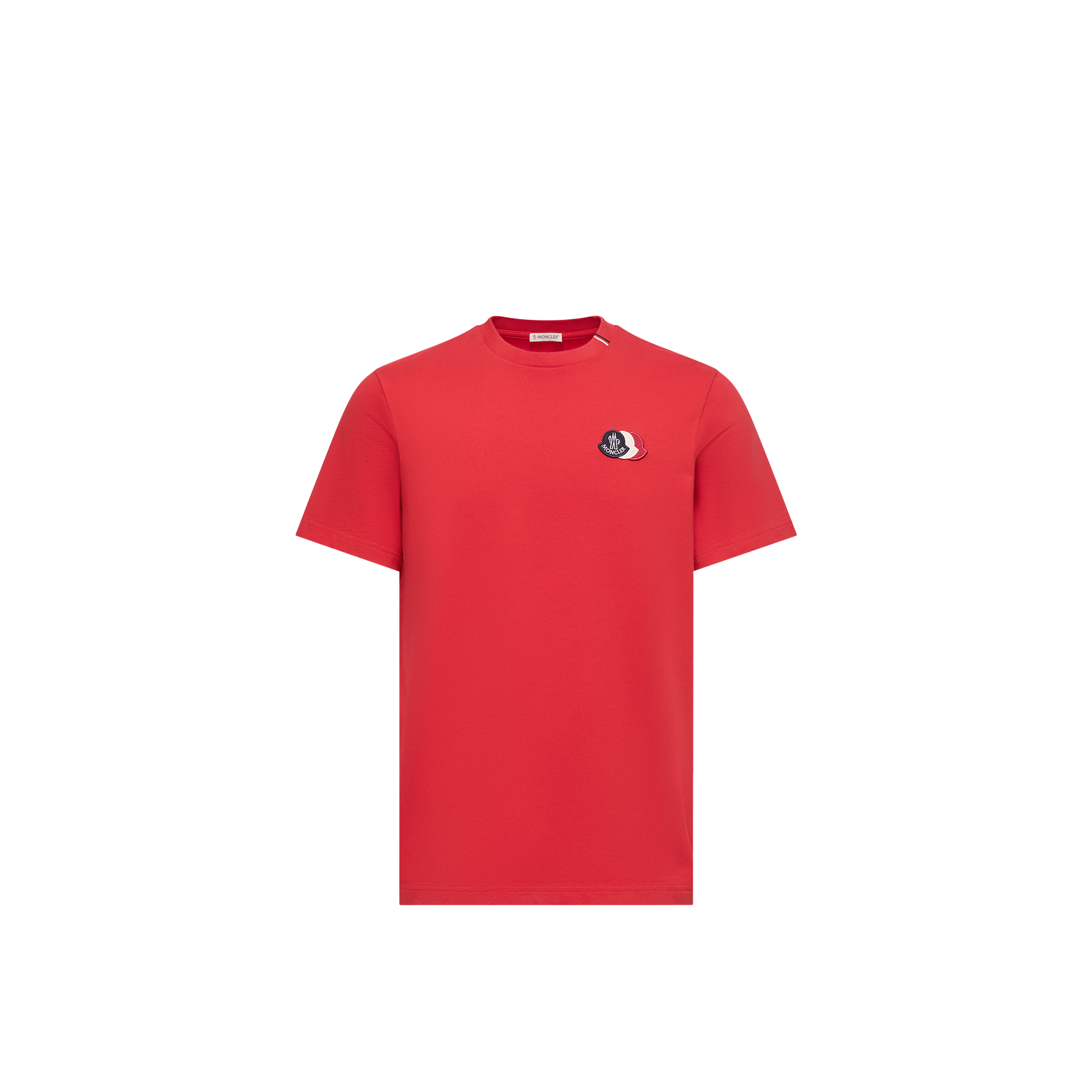 Moncler   Embroidered Tricolor Logo Cotton T-Shirt for Men in Red, Size: Xs