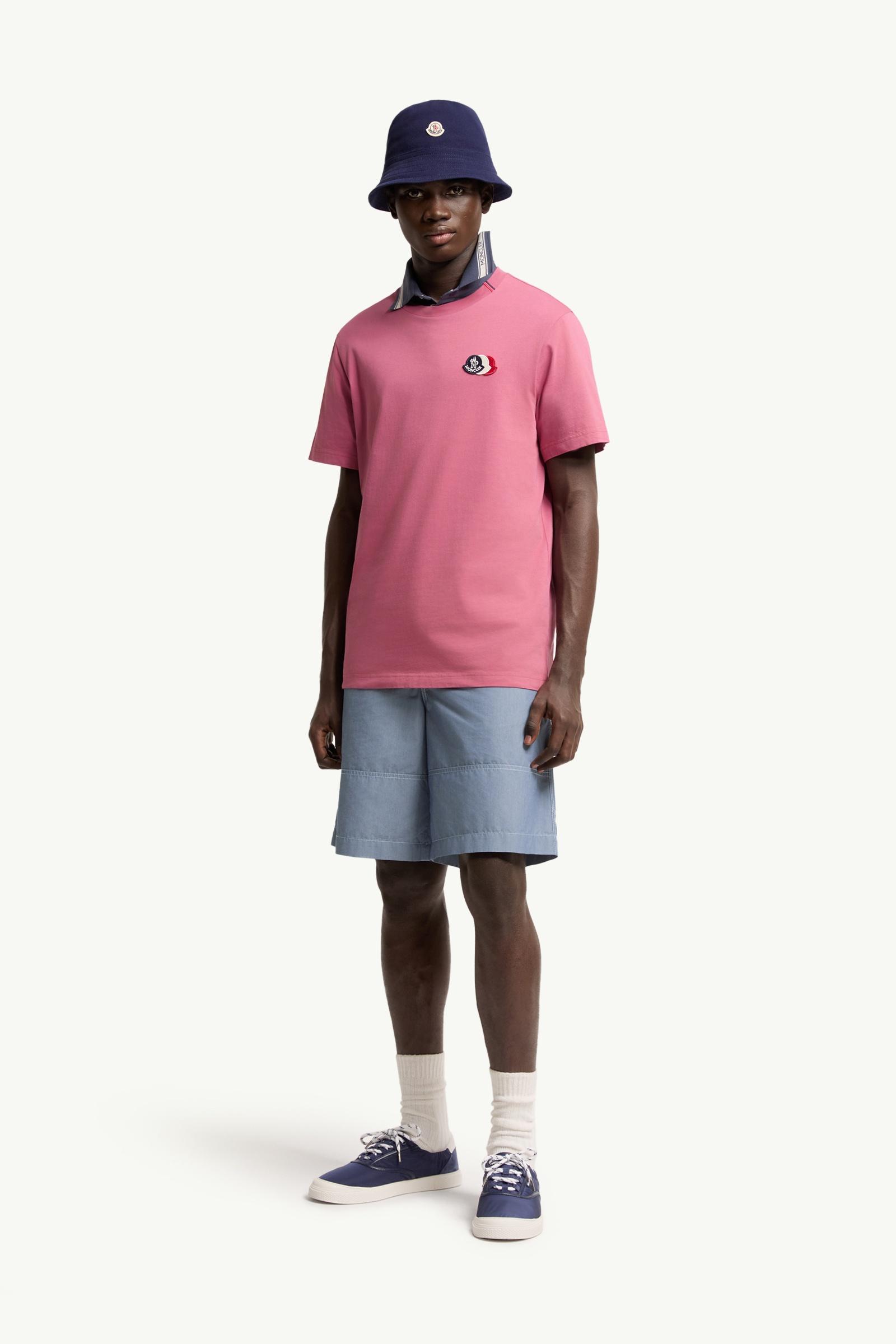 Fuchsia Embroidered Tricolor Logo Cotton T-Shirt - Polos & T