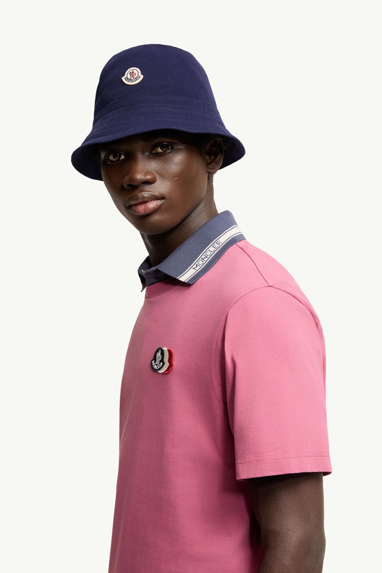 T-shirt en coton à logo tricolore brodé Hommes Fuchsia Moncler 1