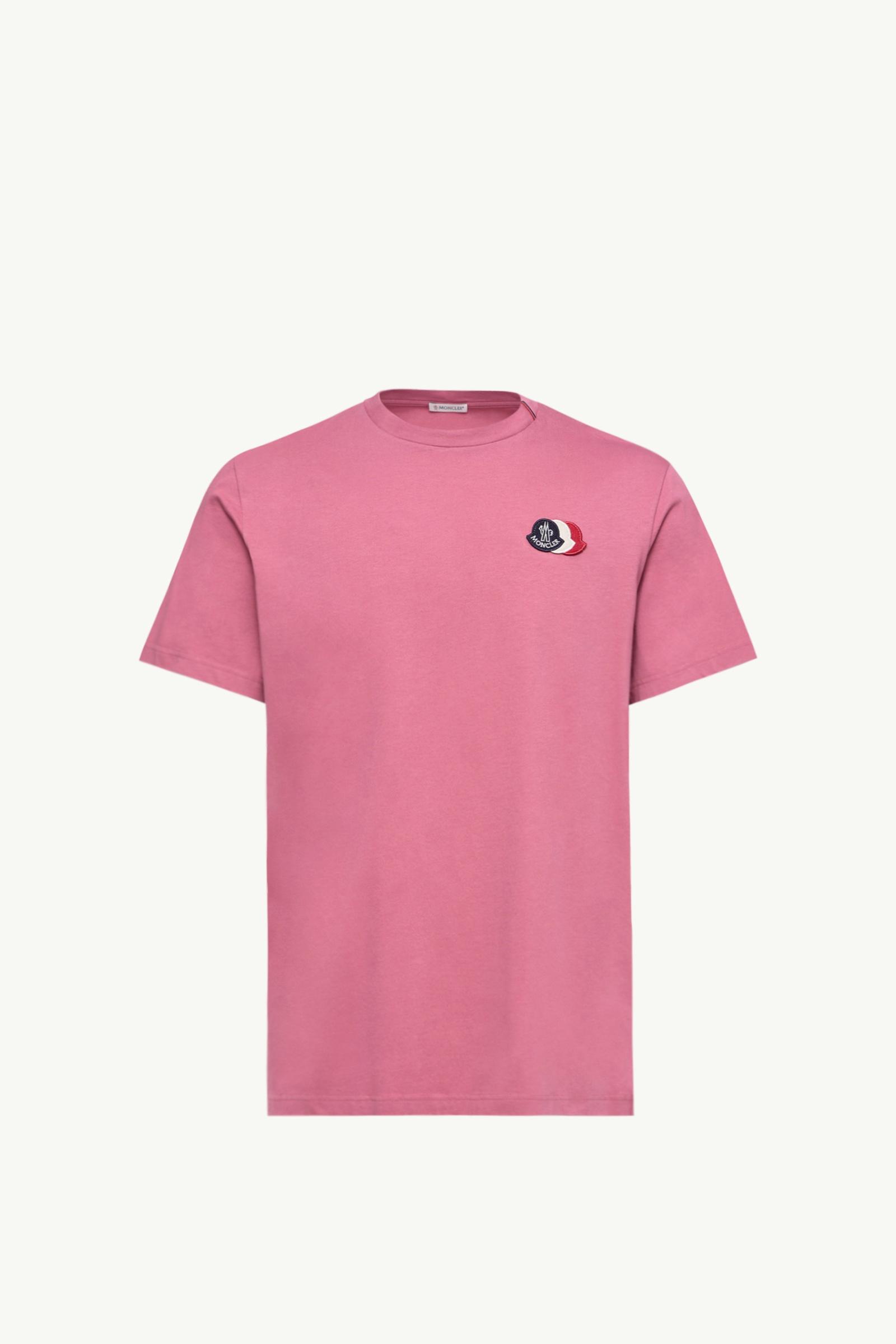 Embroidered Tricolor Logo Cotton T-Shirt Men Fuchsia Moncler