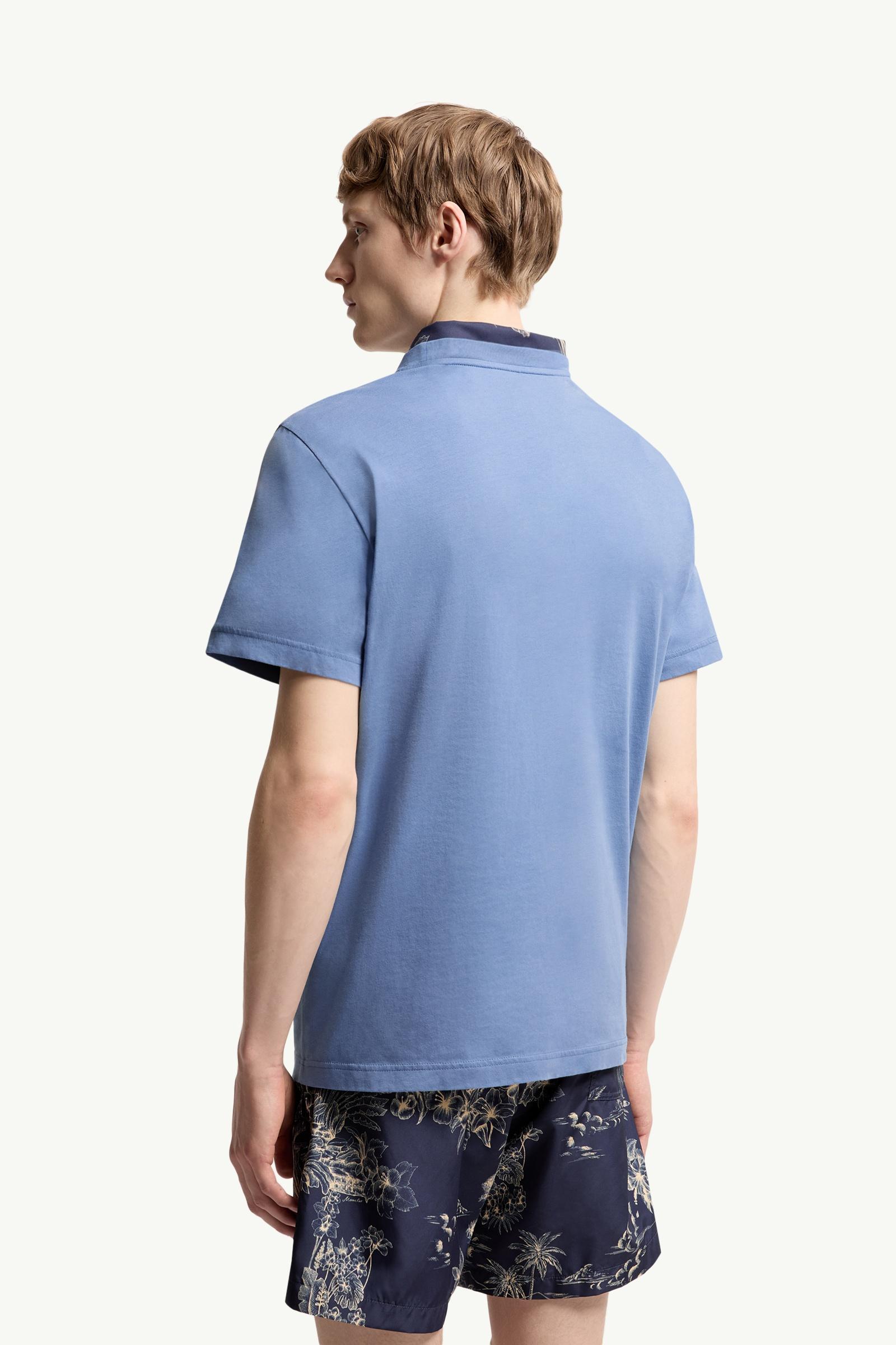 Light Blue Embroidered Tricolor Logo Cotton T-Shirt - Polos & T