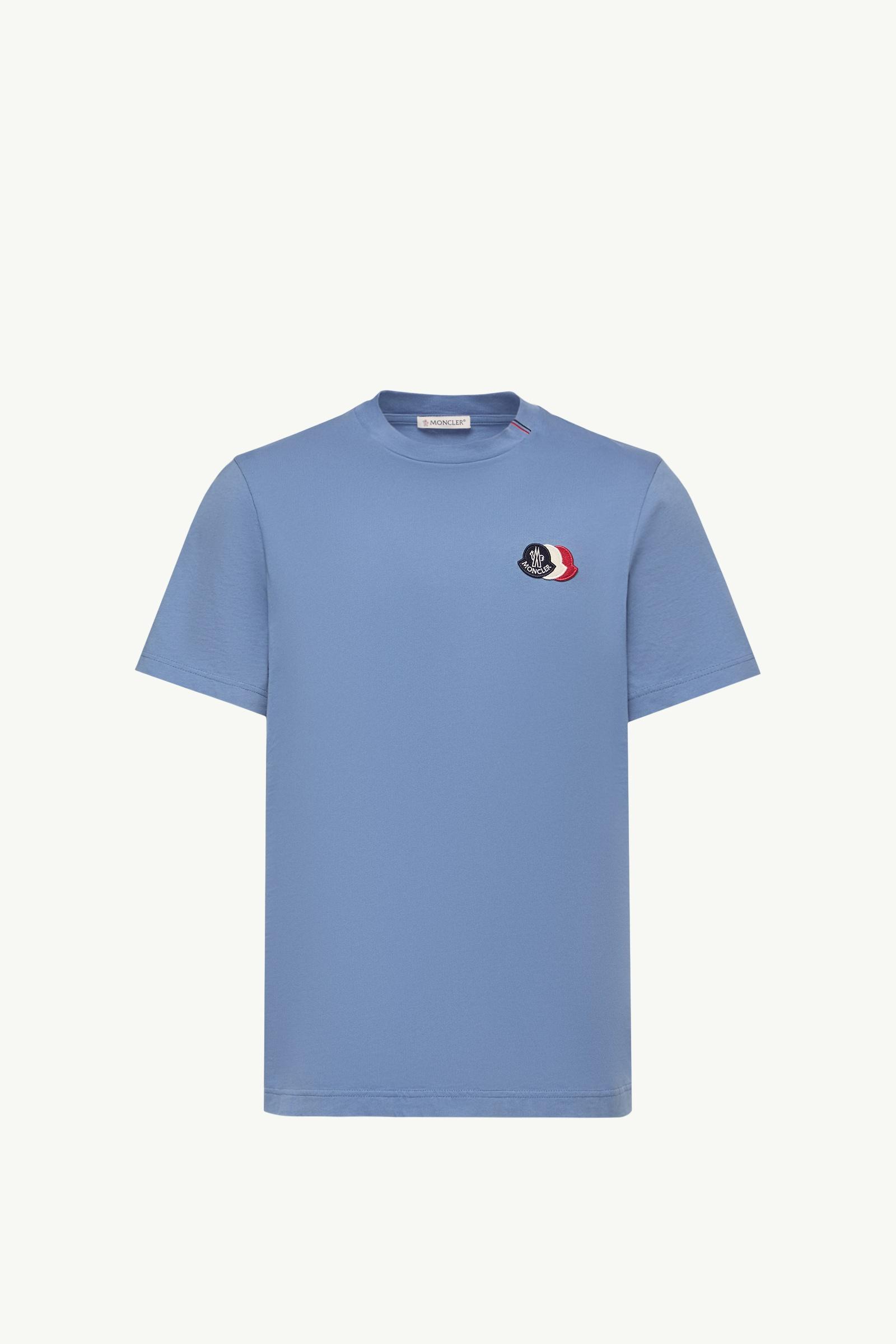 Light Blue Embroidered Tricolor Logo Cotton T-Shirt - Polos & T