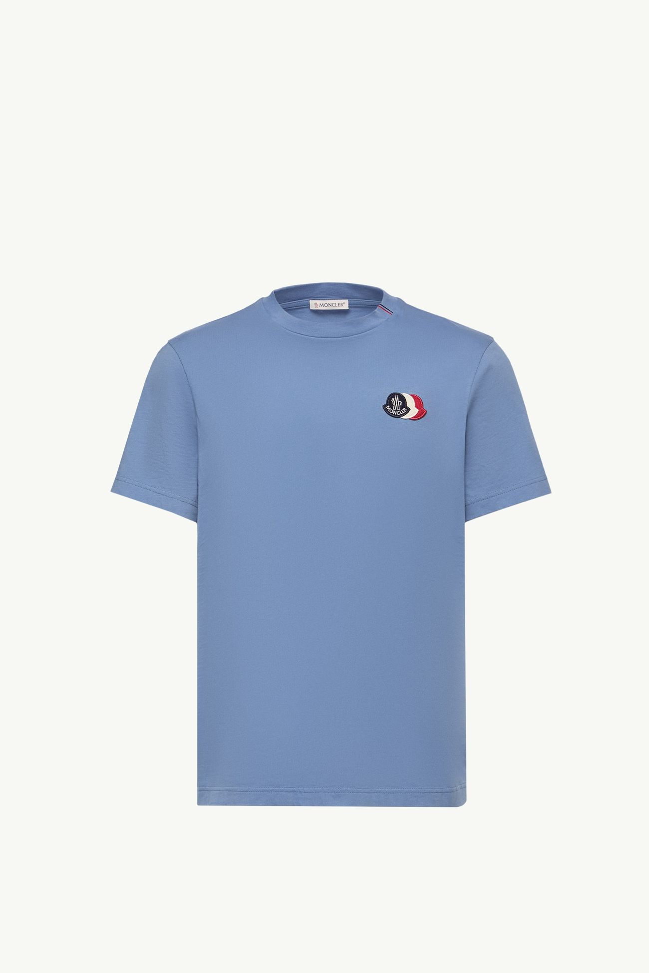 T-shirt in cotone con logo tricolore ricamato Uomo Celeste Moncler 2
