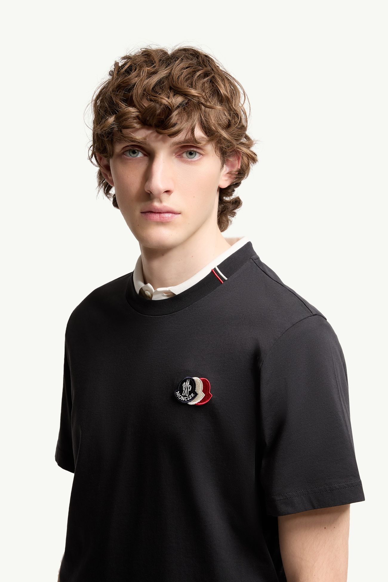 T-shirt en coton à logo tricolore brodé Hommes Bleu marine Moncler 1