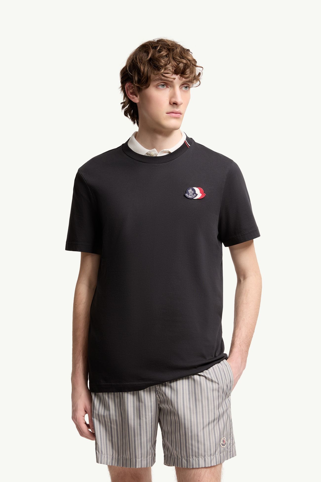 Camiseta de algodón con logotipo tricolor bordado Hombre Azul marino Moncler 3