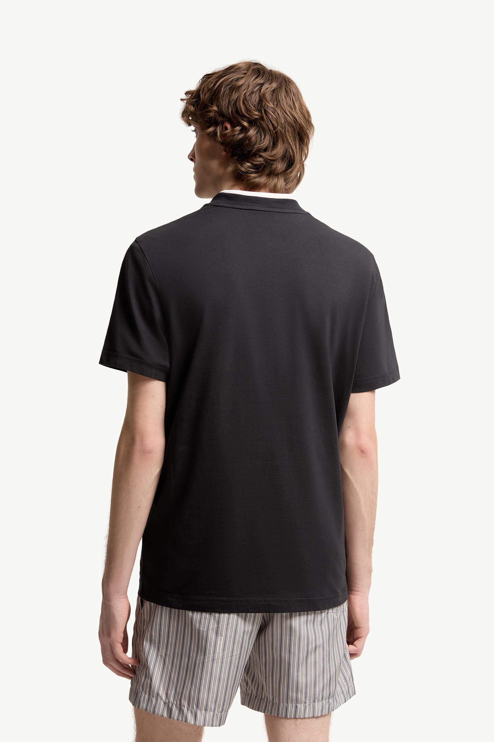 Navy Blue Embroidered Tricolor Logo Cotton T-Shirt - Polos & T