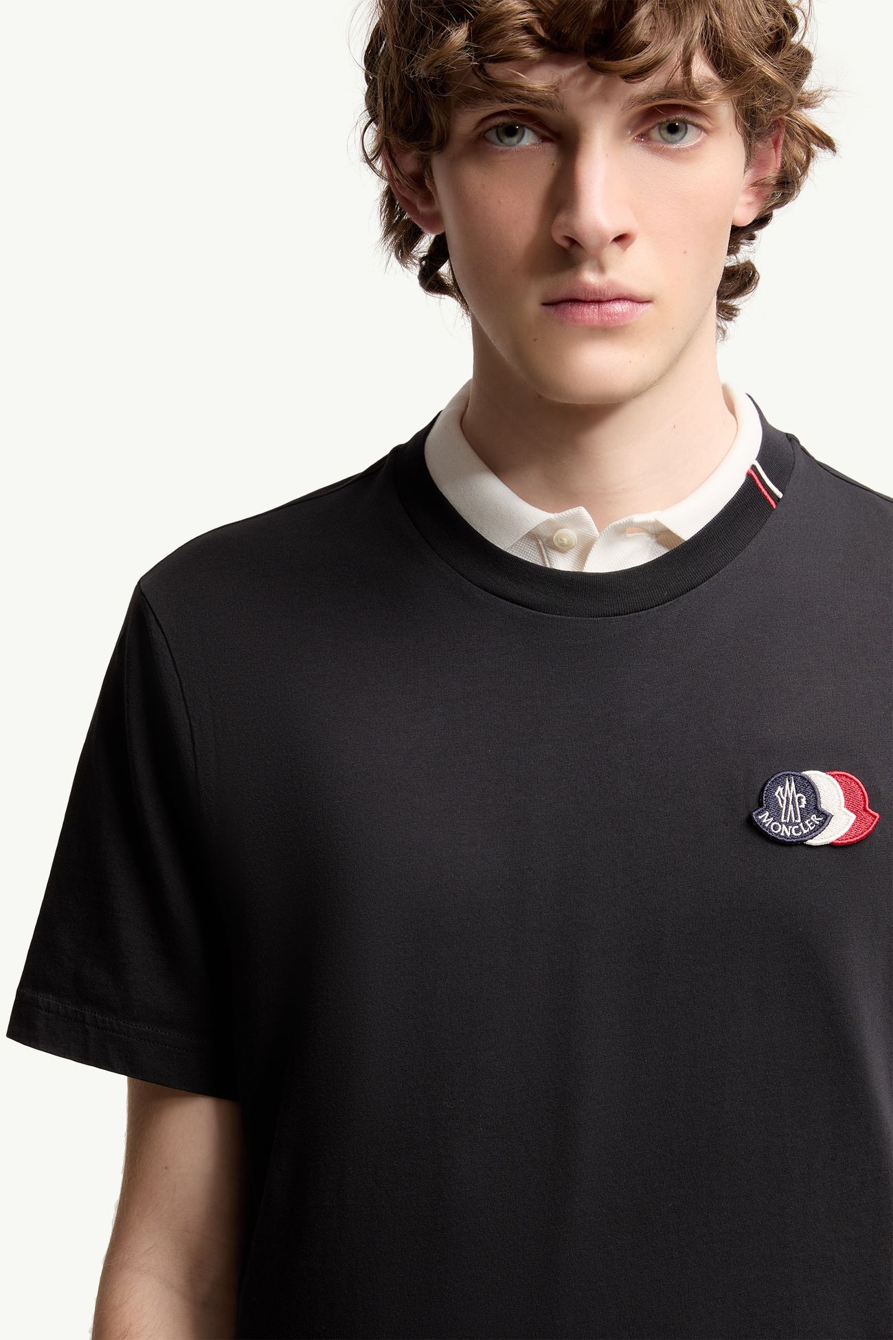 T-shirt in cotone con logo tricolore ricamato Uomo Blu Navy Moncler 5